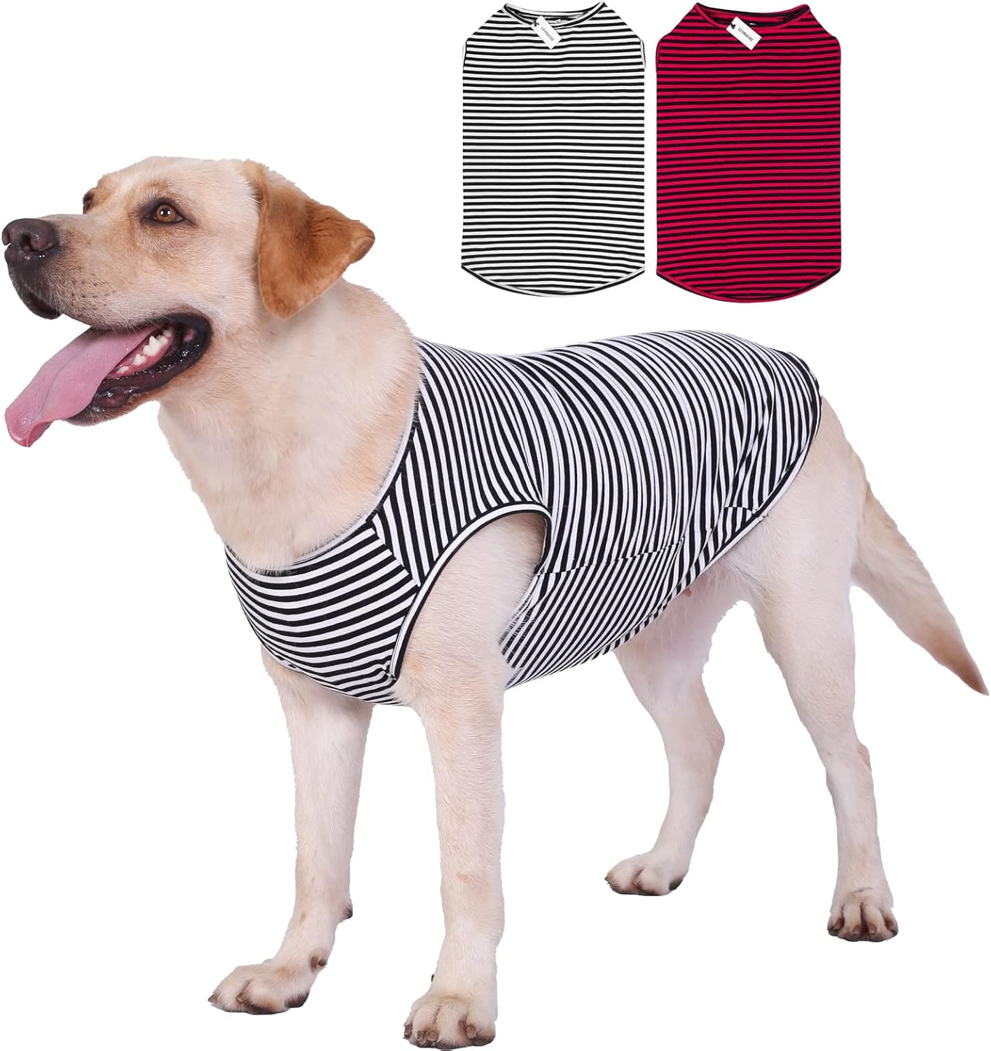 Dog Shirts Cotton Striped T-Shirts, Breathable Basic Vest for Puppy and Cat, Super Soft Stretchable Doggy Tee Tank Top Sleeveless, Fashion & Cute Color for Boys and Girls (XXXL, Black+Red)
