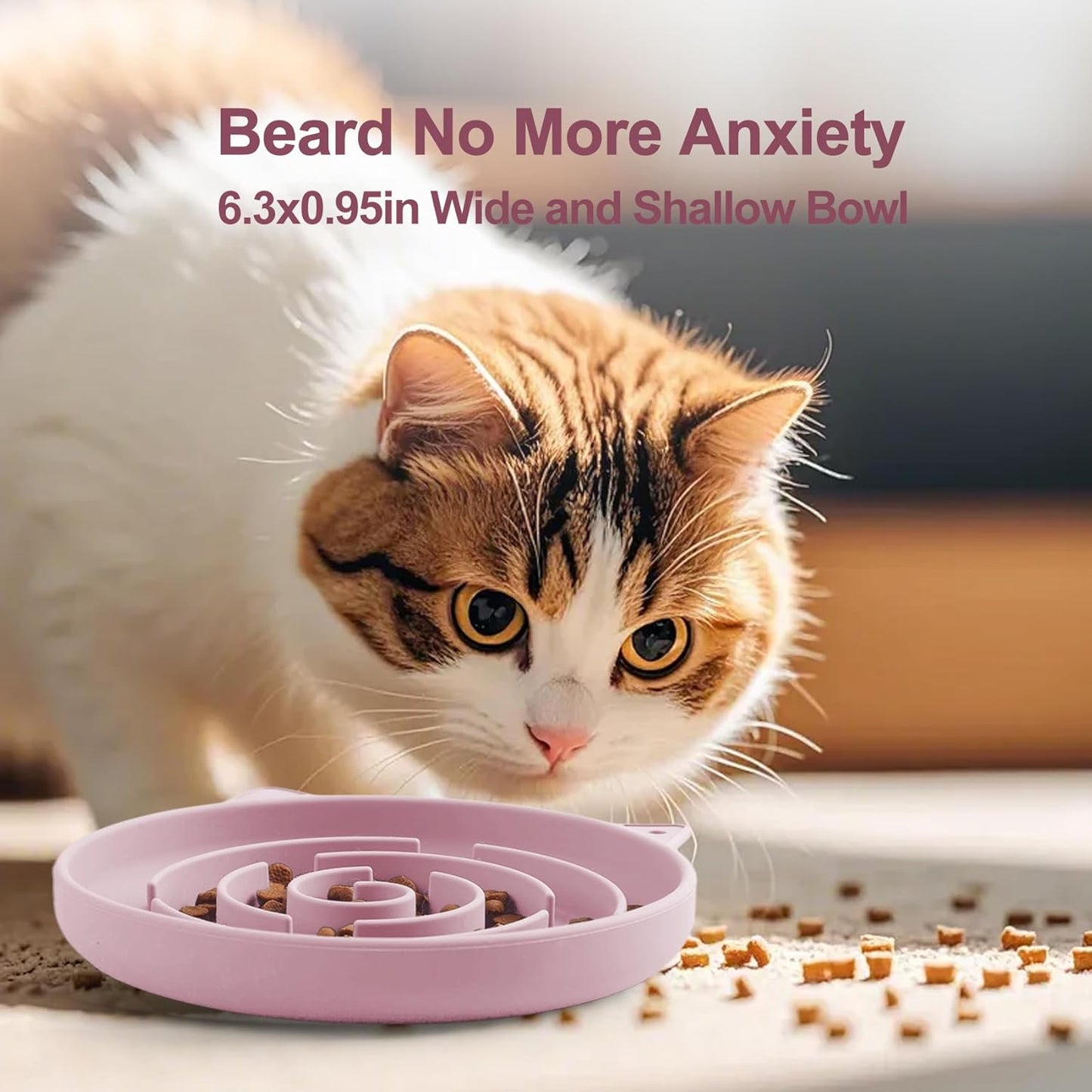 Slow Feeder Cat Bowl, Durable Anti-Gulping Cat Food Bowl for Healthy Digestion, Maze Design Easy to Clean for Wet/Dry Food (Pink)