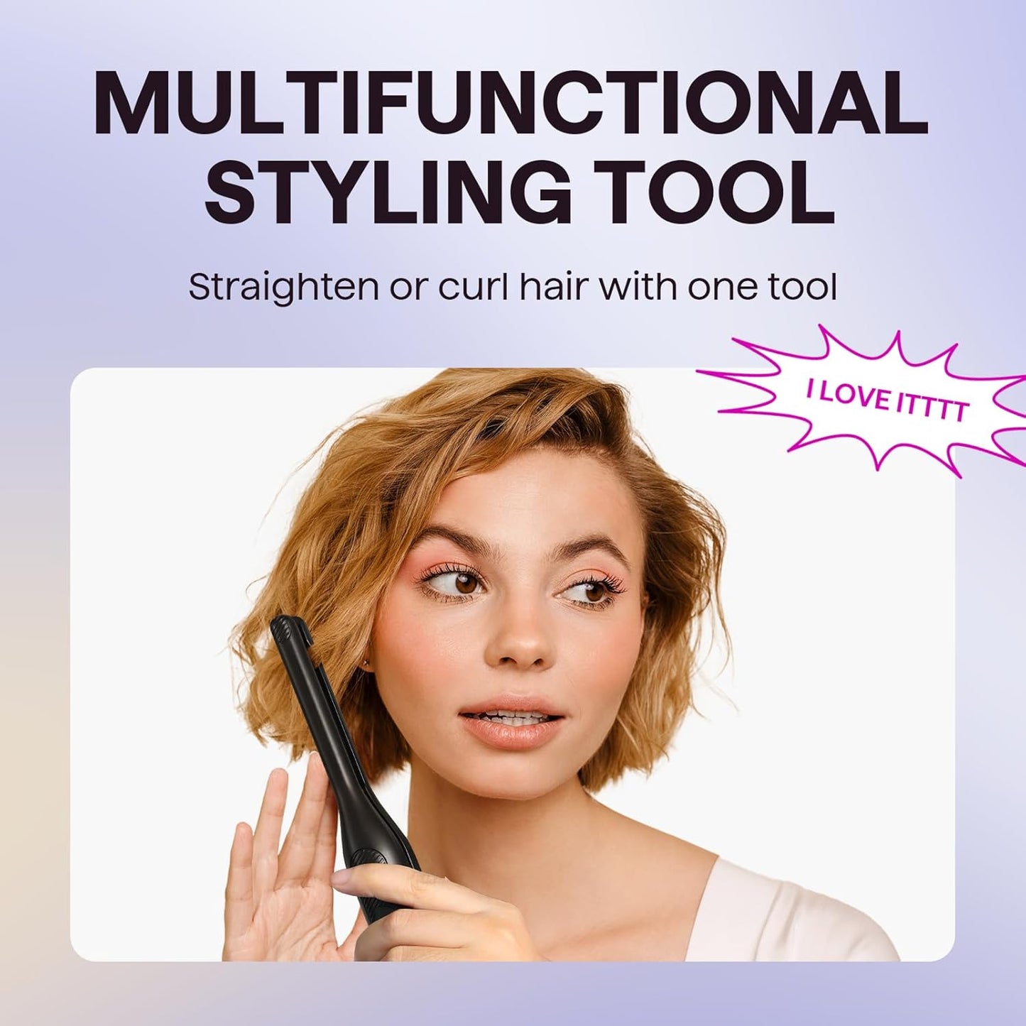 Wavytalk 3/10" Small Flat Iron, Pencil Flat Iron for Short Hair, Pixie Cut and Bangs, Curling Iron for Short Hair, Mini Hair Straightener for Edges with Anti-Pinch Design, Tiny Hair Straightener
