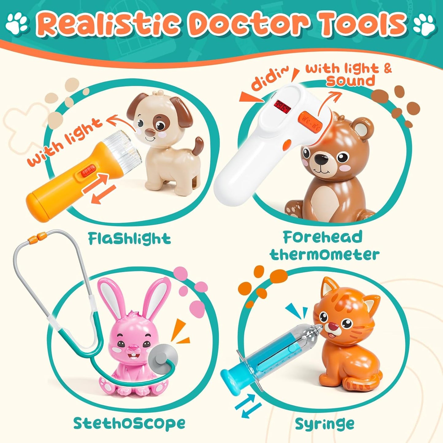 Lehoo Castle Veterinarian Playset for Kids, Pet Vet Toys Doctor Kit for Toddlers 3-5, Critter Clinic Toy with Keys, Pet Care Playset Hospital, Pretend Play Toy for Toddlers 1-3
