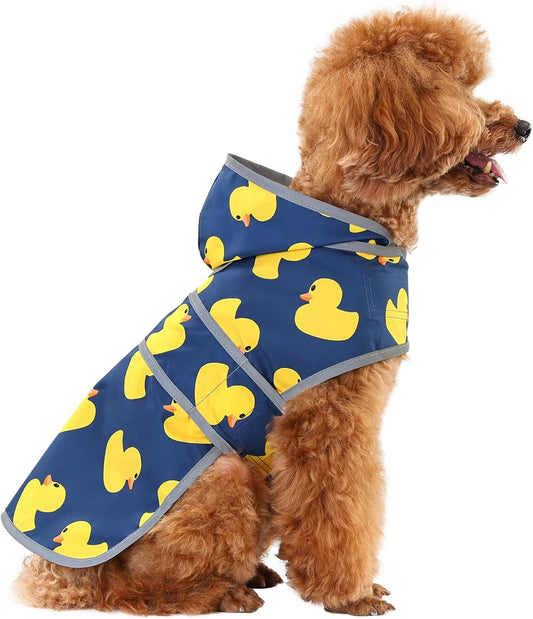 Dog Raincoat for Small Dogs Puppies Waterproof Jacket Hooded Rain Coats with Reflective Strips Leash Hole & Poncho Adjustable Fit (Duck,XS)