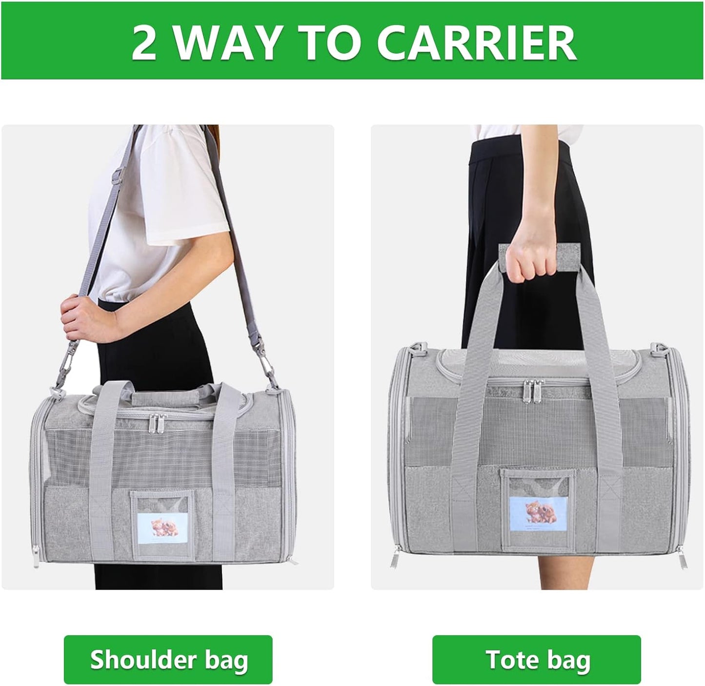 20 Inch Large Cat Carrier, Soft Sided Pet Carrier for Big Cats up to 25 lbs, Airline Approved Expandable Travel Carrier for 2 Cats, Puppy Carrier with Collapsible Food Bowl, Grey