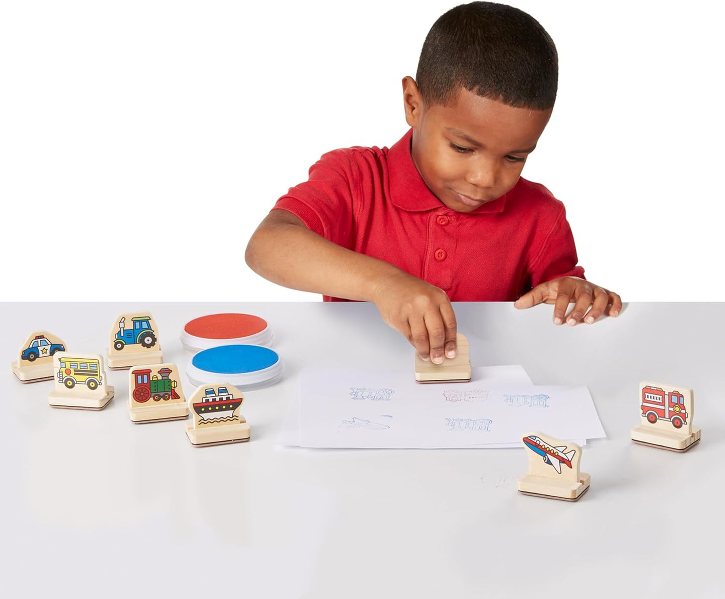 Melissa & Doug My First Wooden Stamp Set - Vehicles Kids Art Projects, Stamps with Washable Ink, Vehicle Toys for Kids Ages 4+