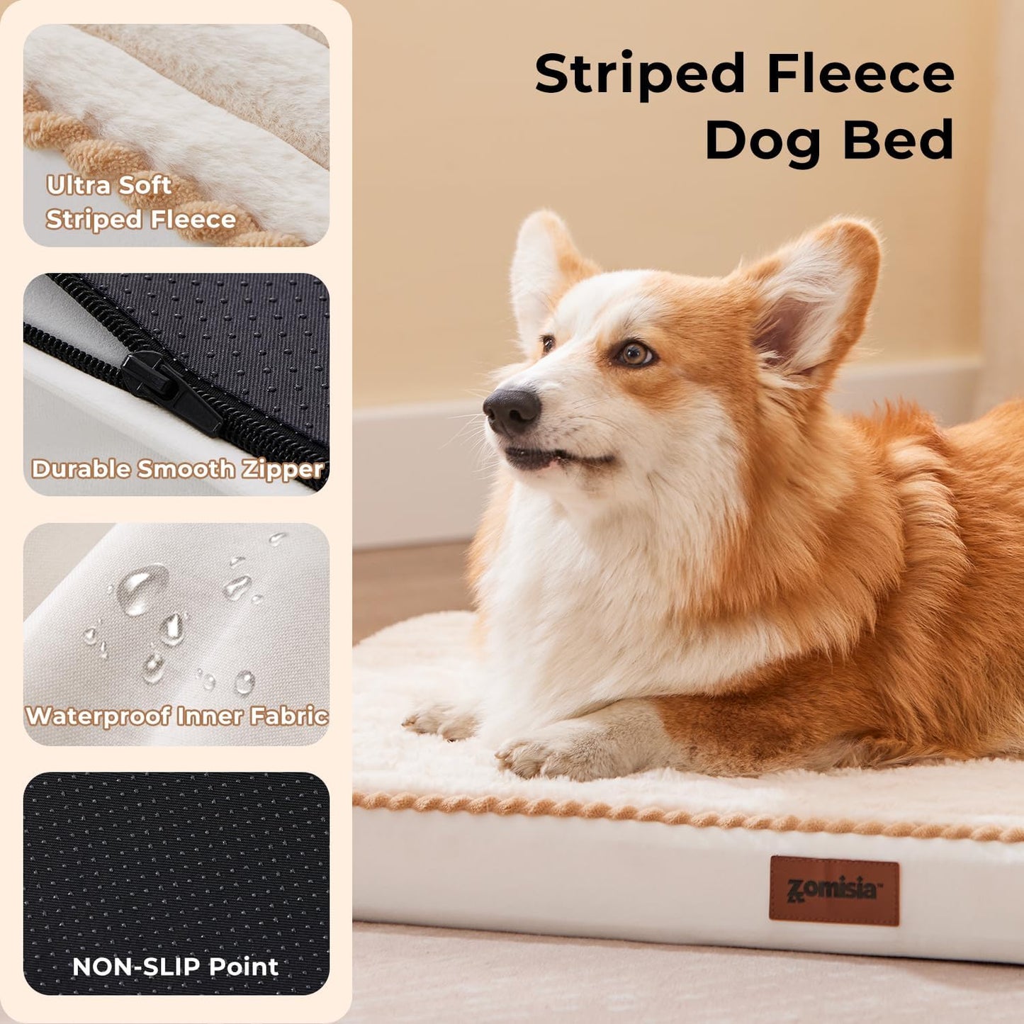 XL Dog Crate Bed for Extra Large Dogs - Waterproof Puppy Bed for 42 Inch Kennel with Removable Washable Corduroy Cover, Orthopedic Support with Egg Crate Foam Filling, Grey