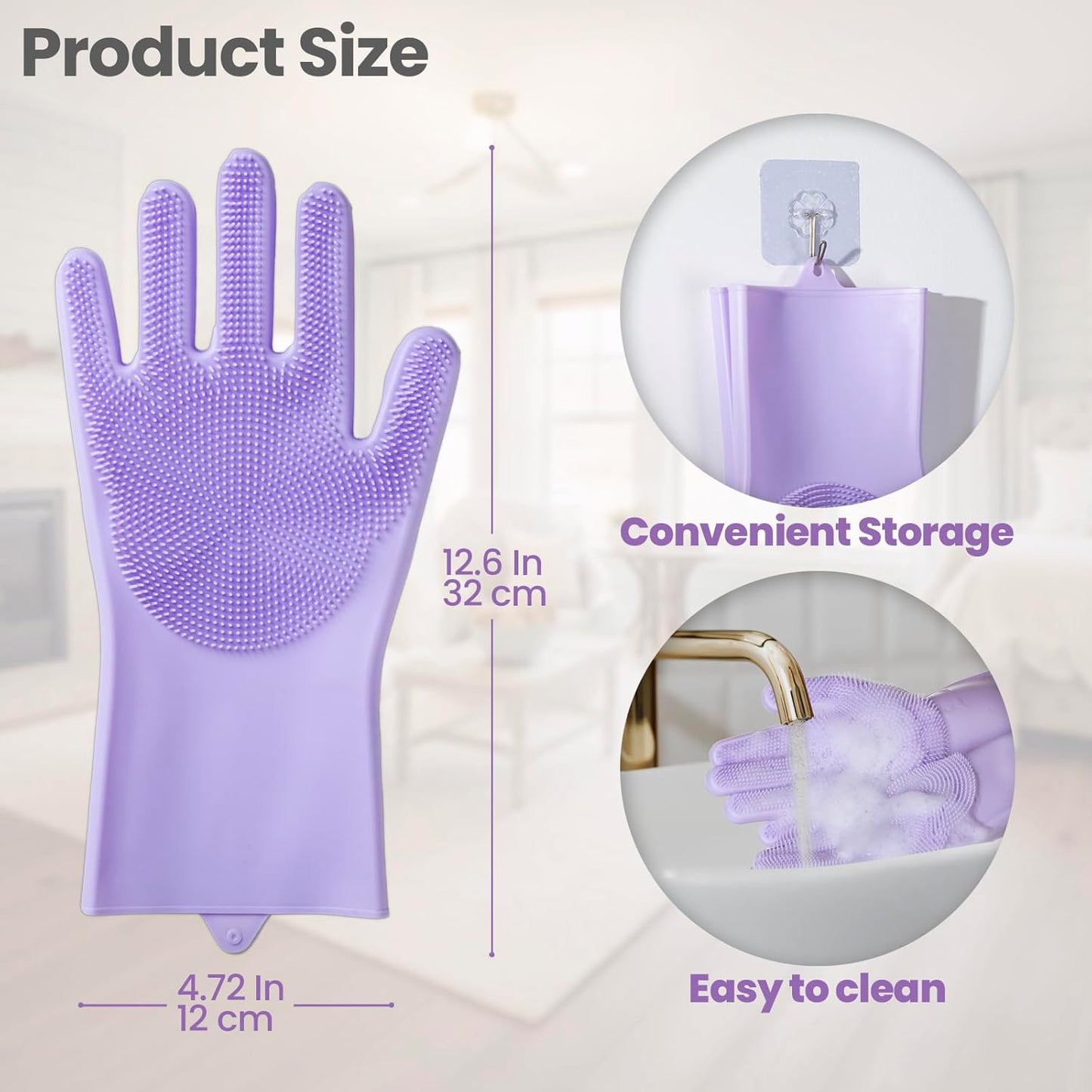 DELOMO Pet Grooming Gloves 1 Pair: Soft and Gentle Silicone Dog Washing Gloves - Bathing Scrubber Brush Mitt Grooming Shedding Fur Removal Massage for Dogs/Cats/Horse, Purple