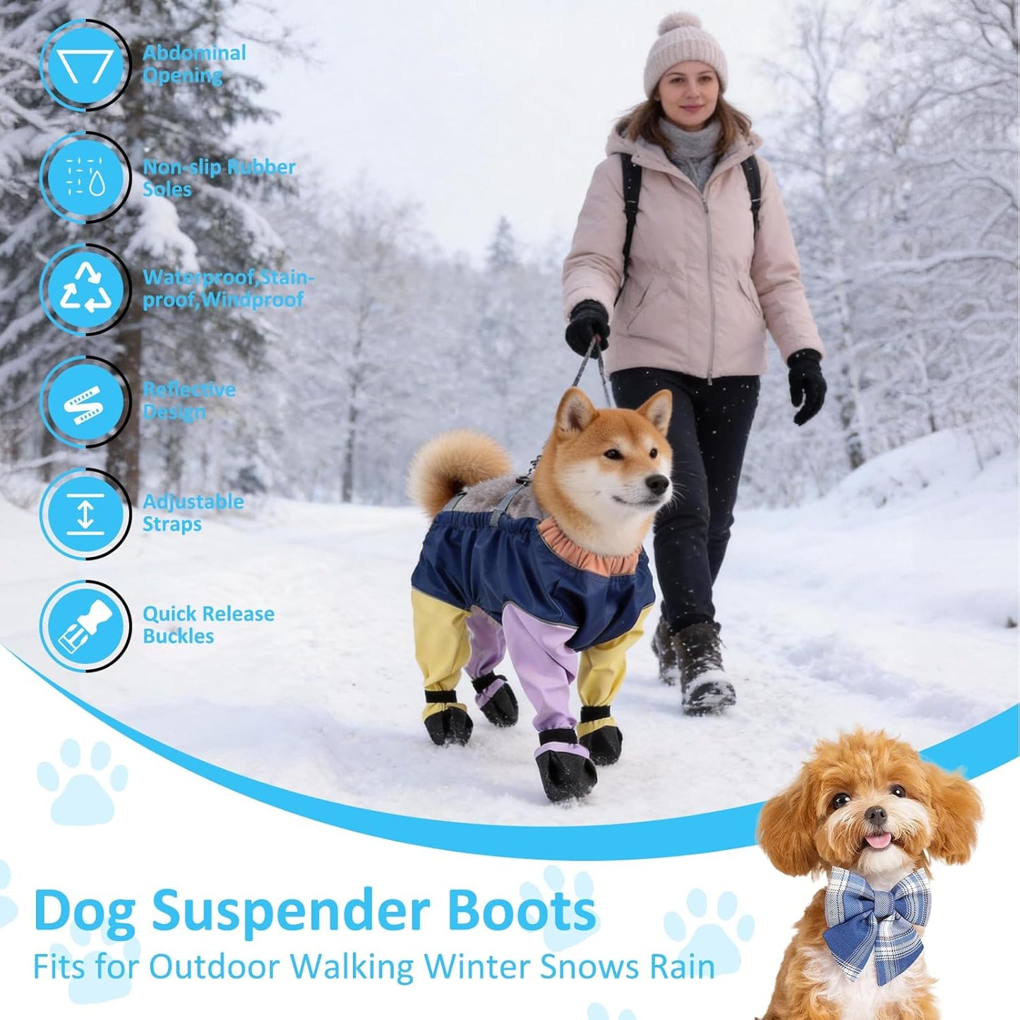Dog Suspender Booties, Dog Rain Boots with Suspender, Breathable Waterproof Pets Boots, Adjustable Dogs Paws Boot Rain Shoes Leggings for Snow and Rain Days Small to Medium Dogs (Mixed Color, XL)