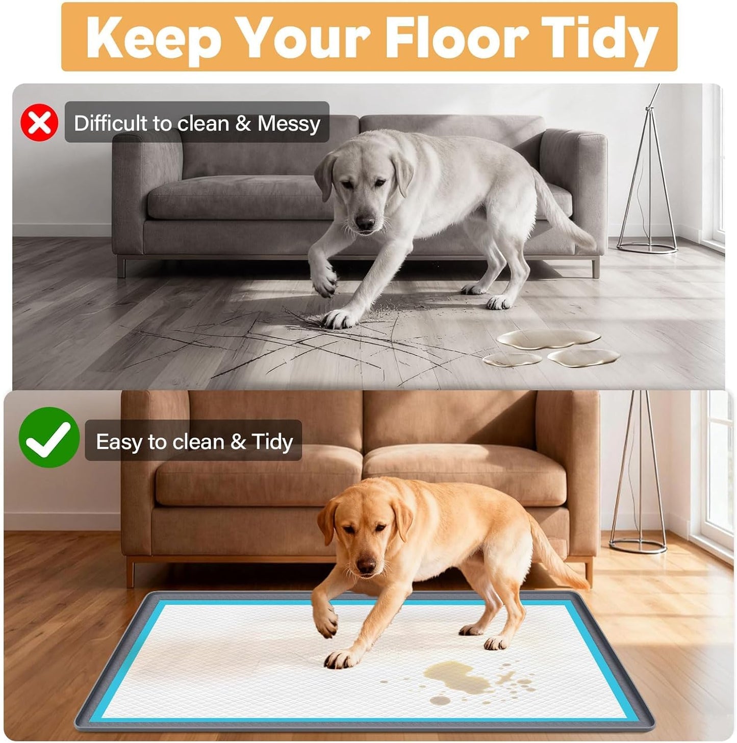 51" x26" Pee Pad Holder for Dogs Lanstics Silicone Dogs Puppy Pad Holder Puppy Pad Holder for Dog Training Leak-Proof Raised Edge Dog Potty Tray (Grey)