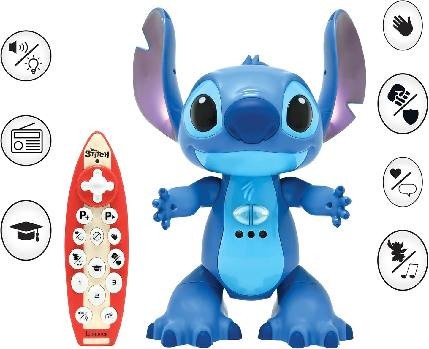 LEXiBOOK, Disney Stitch, English Remote Controlled Interactive Robot, Gesture and Remote Control, Touch Sensitive, Programmable, Two Speed, Blue, STITCHEN