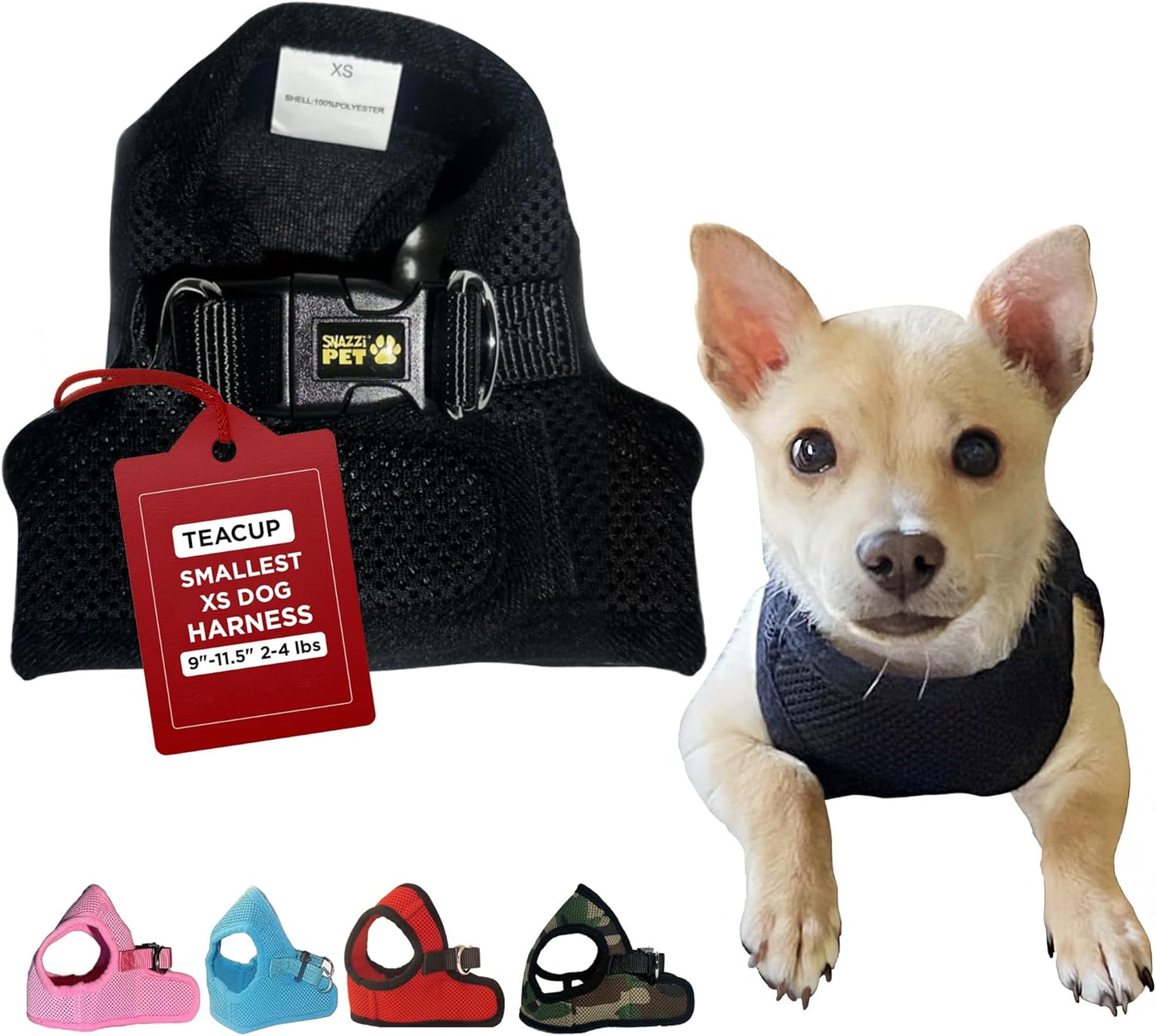 Soft No Pull Step-in Dog Harness Small Dog XXS XS Vest for Teacup, Chihuahua, Yorkie, Pomeranian Dog Vest Harness for Puppy Black Mesh Comfy (2-4 lbs)