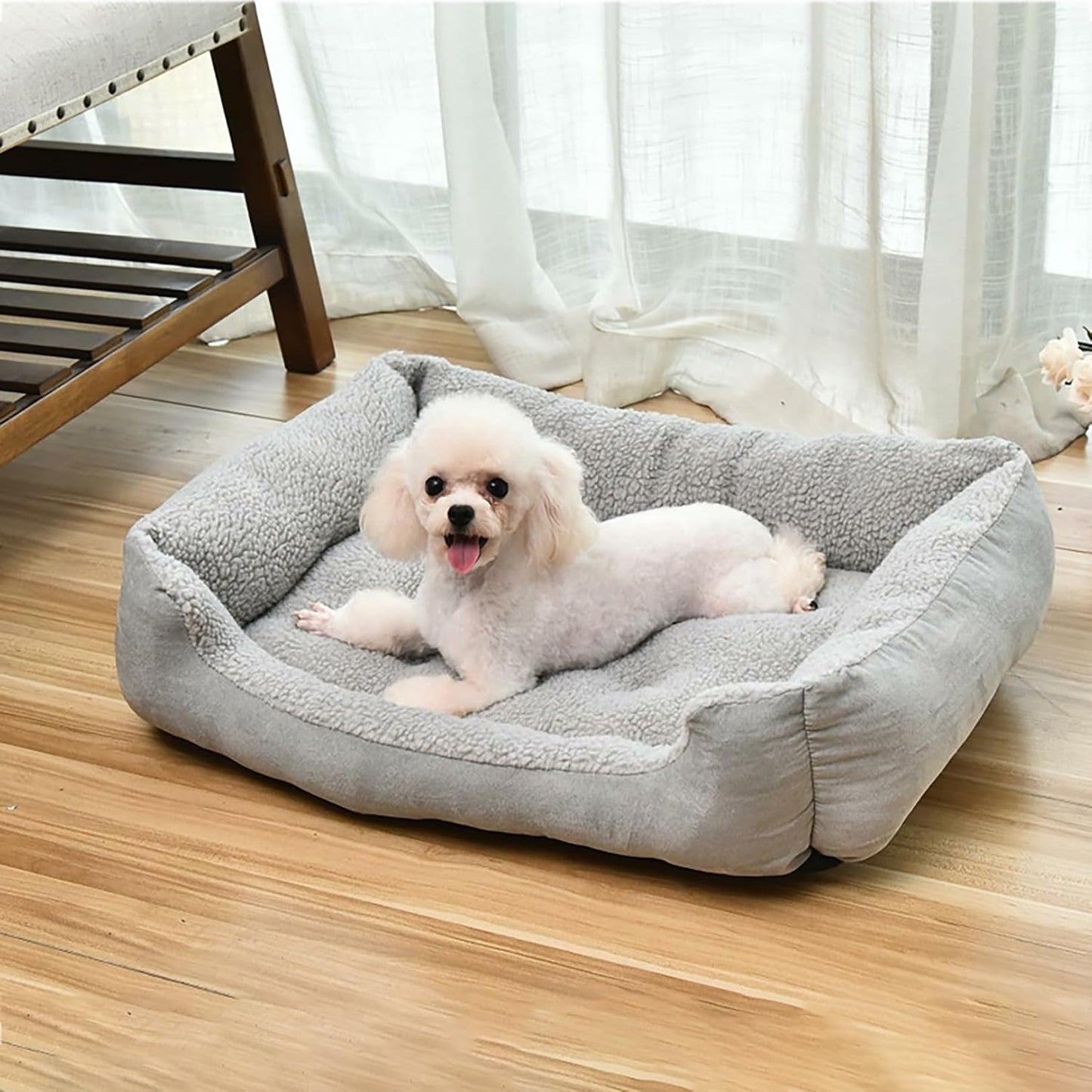Dog Beds for Large Medium Small Dogs, Dog Bed for Jumbo Dogs Orthopedic Calming Dog Sofa Bed Soft Couch Breathable Cuddler Pet Bed with Anti-Slip Bottom,Grey,80cm