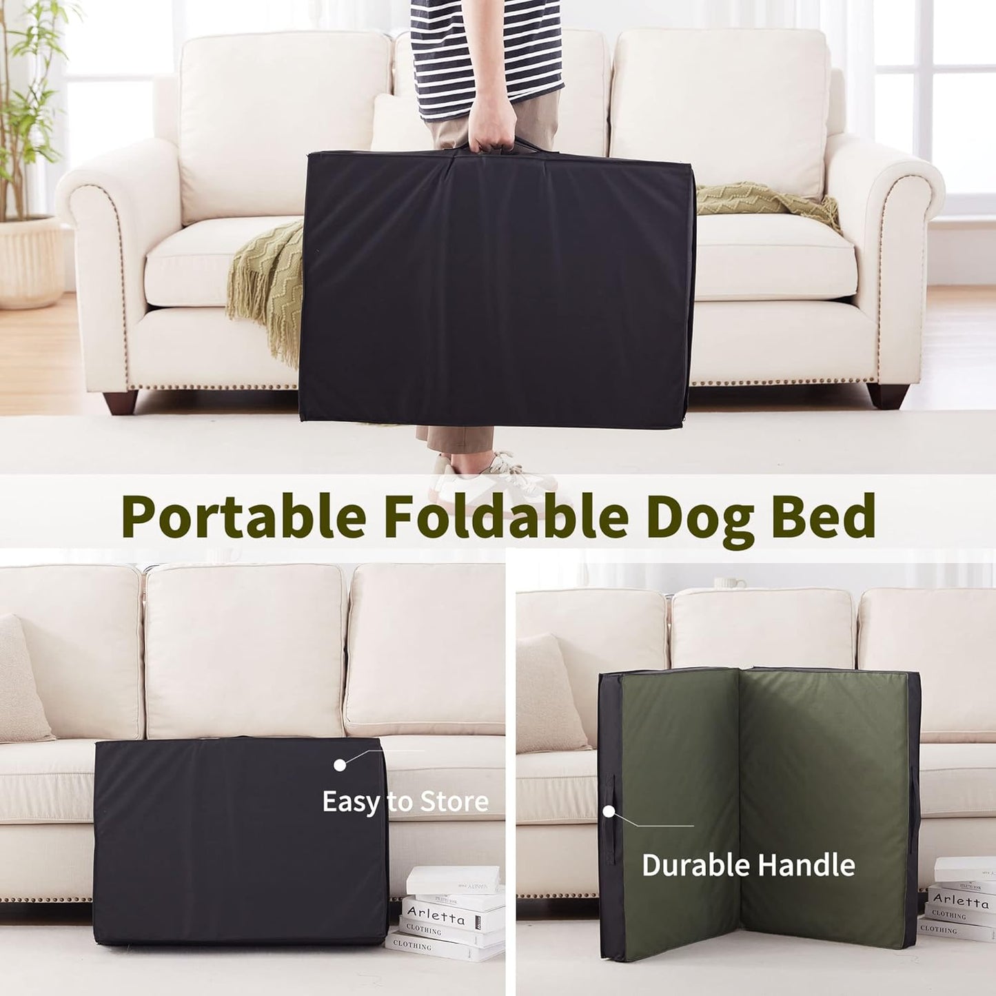 Outdoor Dog Beds for Large Dogs, Waterproof Dog Bed Portable Foldable with Washable Cover, Orthopedic for Outside Indoor, 41inch All Weather to Use