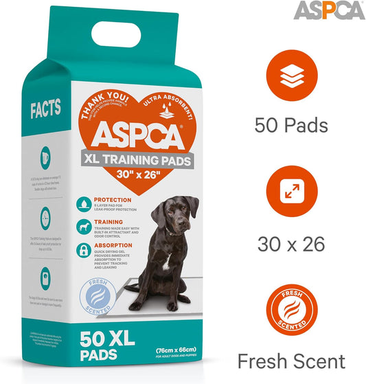 ASPCA Scented Puppy Pads, [50 Count], Dog Pee Pads for Training, Absorbent Potty Pads for Dogs, Quick-Drying Leakproof Large Dog Pads with Odor Control, 26"x30", XL Puppy Pads for Indoor/Outdoor Use