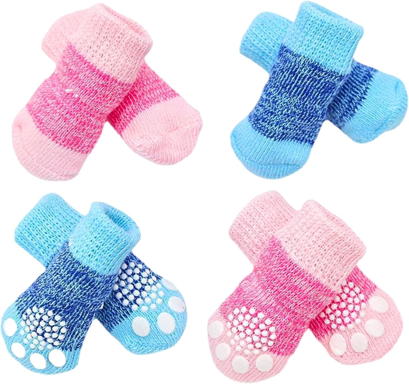 4Pcs Dog Socks Knitted Grip Socks for Pets with Cartoon Pattern Anti-Slip Shoes for Home Hardwood Floor Wear Paw Protector