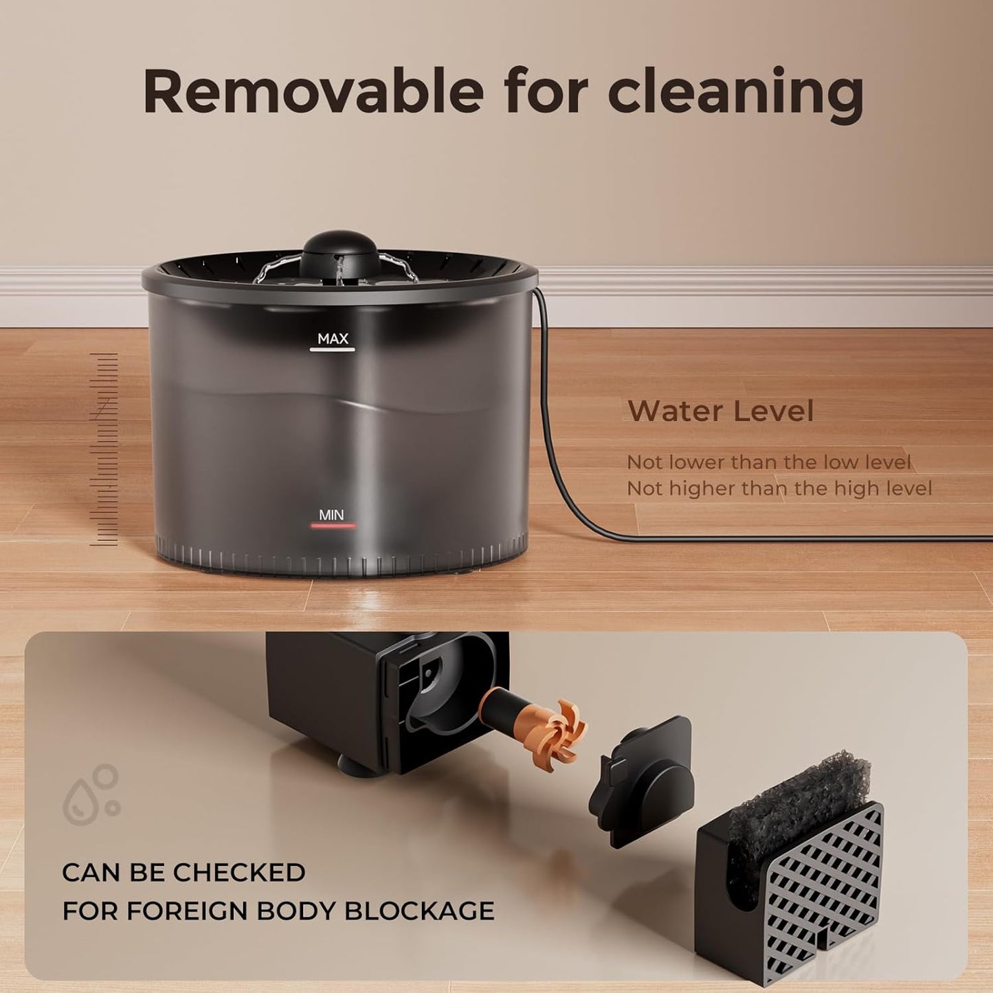 Cat Water Fountain, 3L Indoor Pet Water Dispenser, Silent Pump, Removable for Cleaning, Two Outflow Modes, with Filter Cartridge, Small Dog&Cat Fountains for Drinking (Filter Cotton, Water Fountain)
