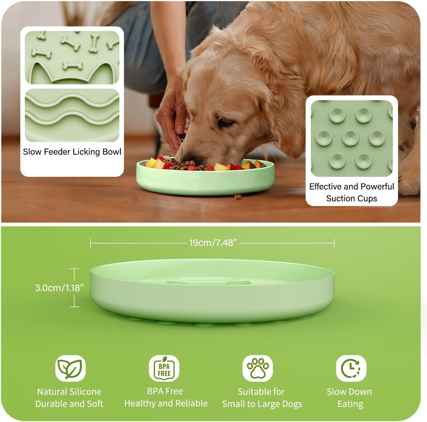 Slow Feeder Dog Bowl with Non-Slip Base, Silicone Puzzle Dog Food Bowl with Unique Design, Slow Feeding Bowl for All Types of Dogs Cats, Interactive Slow Eating, BPA-Free