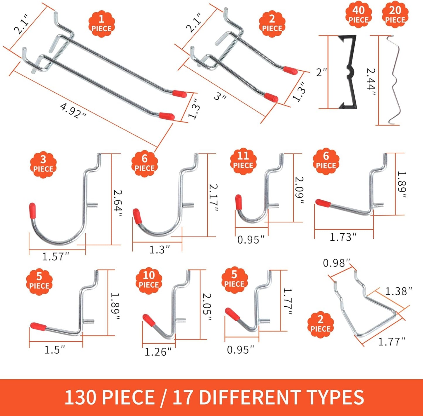 130PCS Pegboard Hooks Assortment - Peg board Hooks for Hanging Tools with Pegboard Bins & Cups,1/8-Inch Pegboard Wall Organizer - Ideal for Organizing in the Garage Kitchen Workbench Craft Room