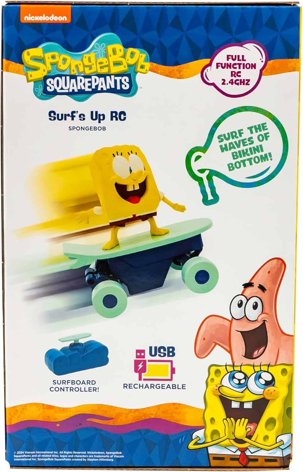 Spongebob Squarepants Surfs Up RC Vehicle - Full-Function Remote Control Spongebob Toy with Surfboard Controller, Real Surf Action Play for Kids Ages 3+