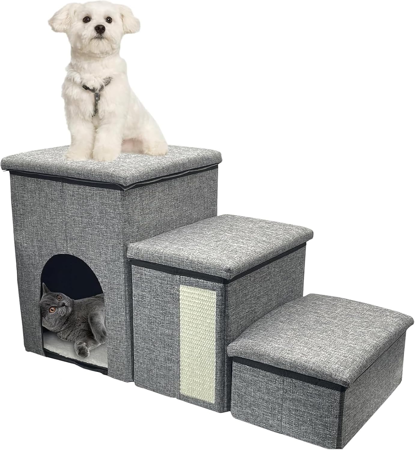 Pet Stair 3 Levels Step Climbing Stair Stairway Intelligence Training Stairway Dog Ramps for Small Breeds Space Saving Foldable Dog Step for Travel