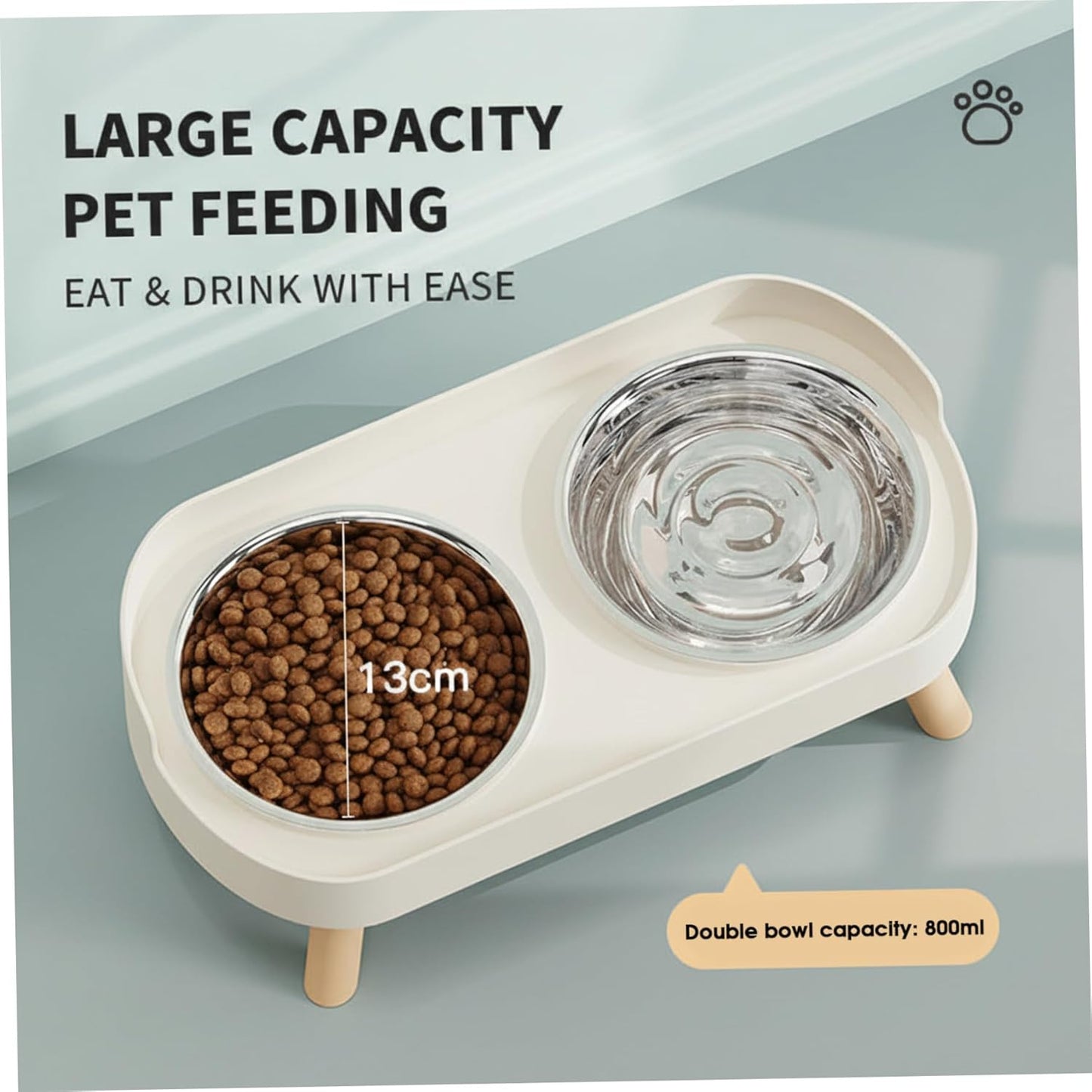 2-Pack Cat Bowl Set, Elevated Cat Food and Water Bowl with Non-Slip Stand, Stainless Steel Double Feeder with Anti-Spill Design for Cats and Small Dogs