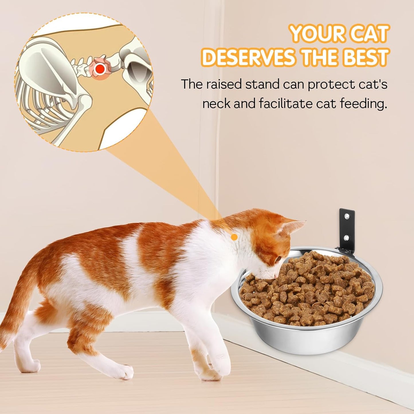 2 Pcs Wall Mounted Dog Bowl, Wall Mounted Pet Feeding Bowls, Elevated Pets Bowls, Adjustable Heights Hanging Stainless Steel Dog Food and Water Bowl with Collapsible Stand Holder