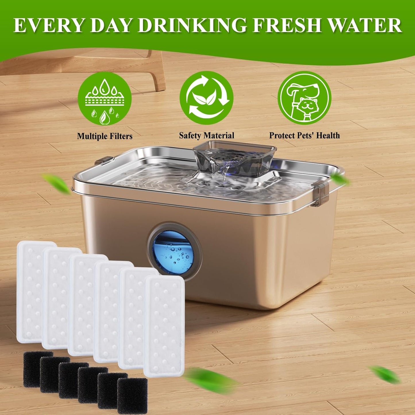 Accessories Set (Replacement Filter & Water Pump Sponge) for Pet Water Fountain- 6 pcs Packed Filters & 6 pcs Packed Sponges, Only Suitable for PETIMI Pet Water Fountain (Model PF-SS-01/02/03)