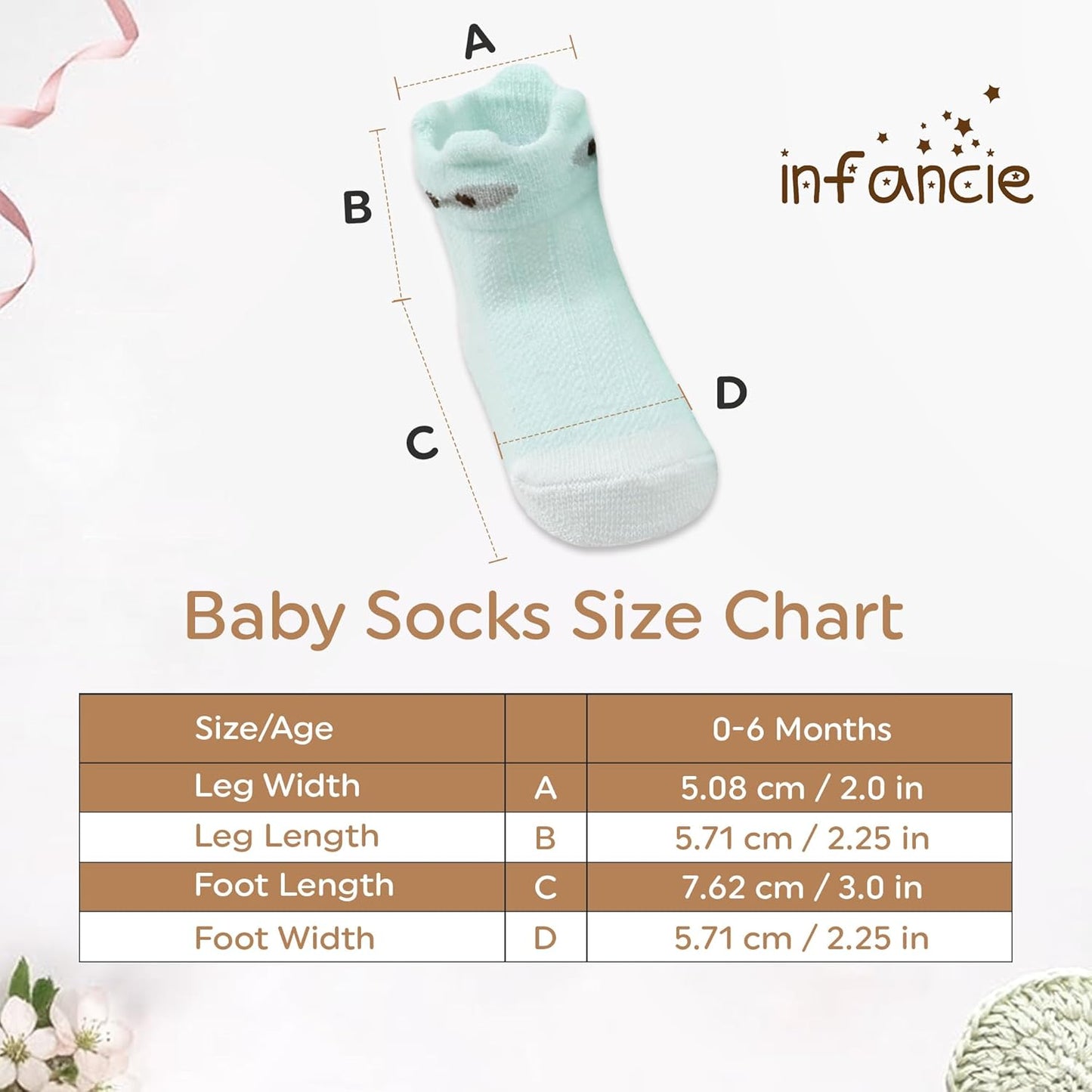 Organic Cotton GOTS Certified Baby Socks 7 Pairs 0-6 Months Soft for Infants Breathable, Newborn Socks Animal Design
