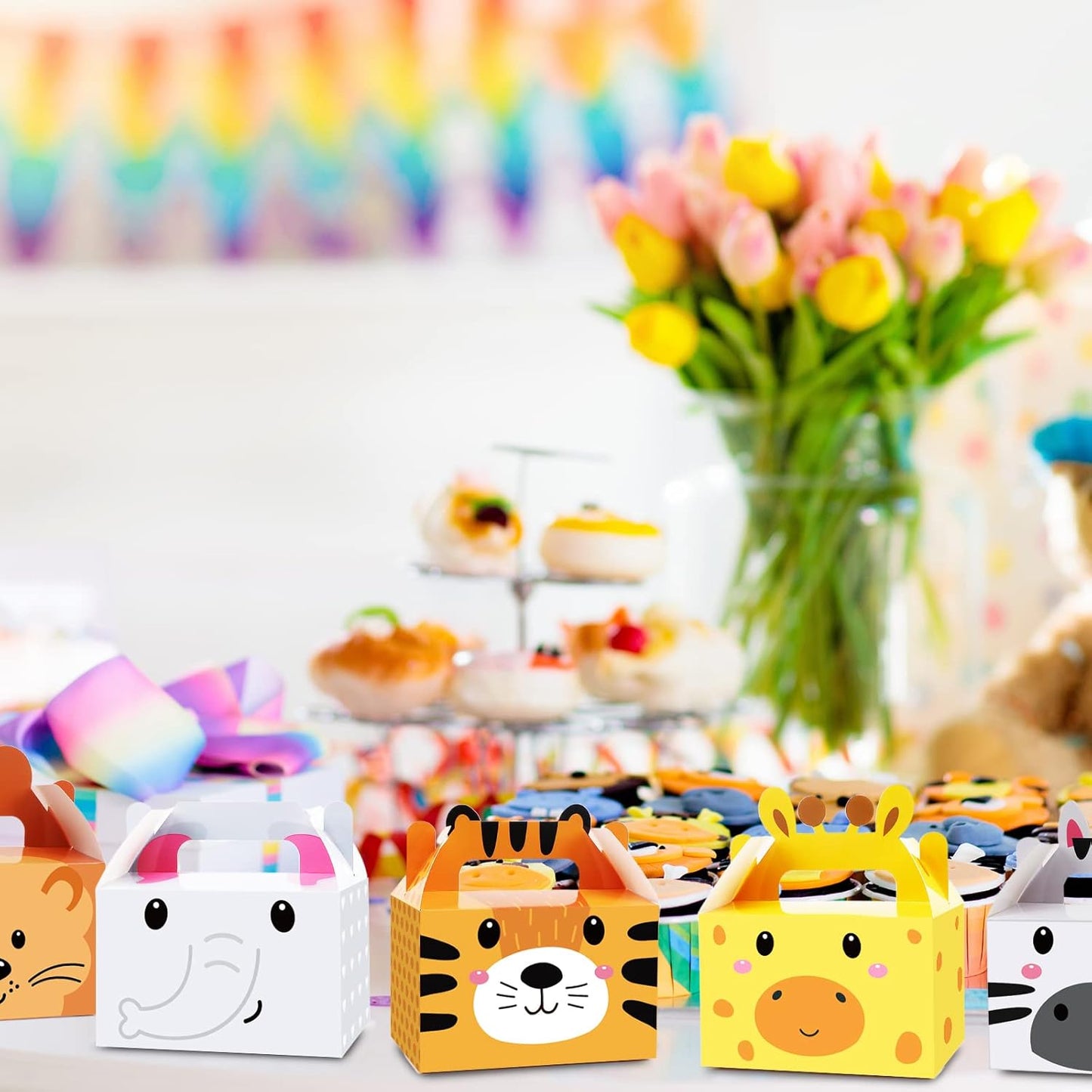 24 Pack Jungle Safari Animals Party Favor Boxes Zoo Animals Theme Happy Birthday Treat Boxes Party Decorations Bags Candy Goodies Gift Boxes for Kids Party Supplies 6 x 3 x 3.5 Inches