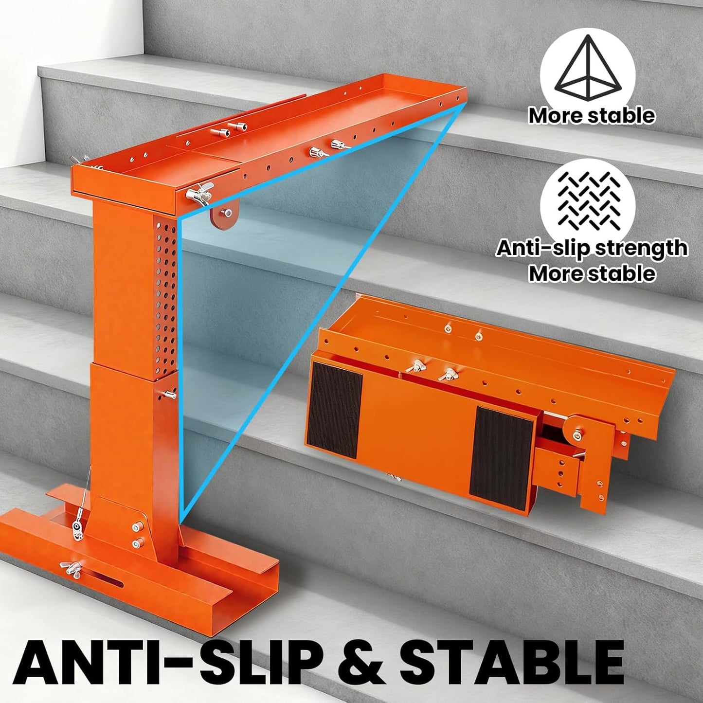 Foldable Ladder Leveler Pro+ - Adjustable 11-18" H & 17-31.5" L Platform for Stairs, 500LB Capacity, Fits <30" Foot Spacing-Orange