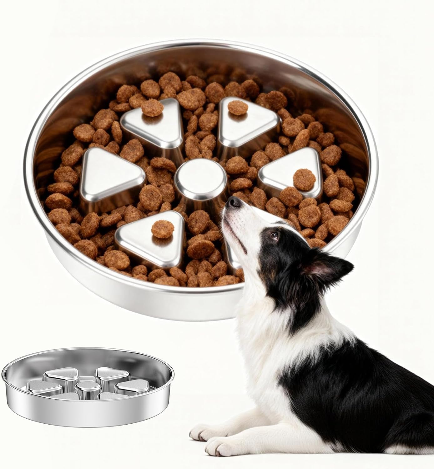 Kactoily Stainless Steel Slow Feeder Dog Bowl, 3 Cup Heavy Duty Slow Eating Bowl, Deep Maze & Non-Slip Base for Medium Dogs, Dishwasher Safe