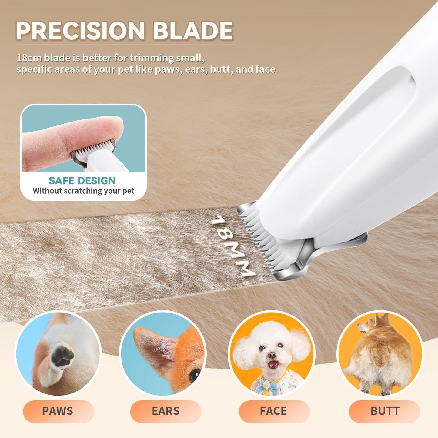 2026 New Pet Precision Trimmer, Dog Paw Trimmer with LED Light, Low Noise, IP68 Waterproof, Dual-Speed Motor, Suit for Trimming Paw, Ear, Face, Butt, Eyebrows, USB Rechageble