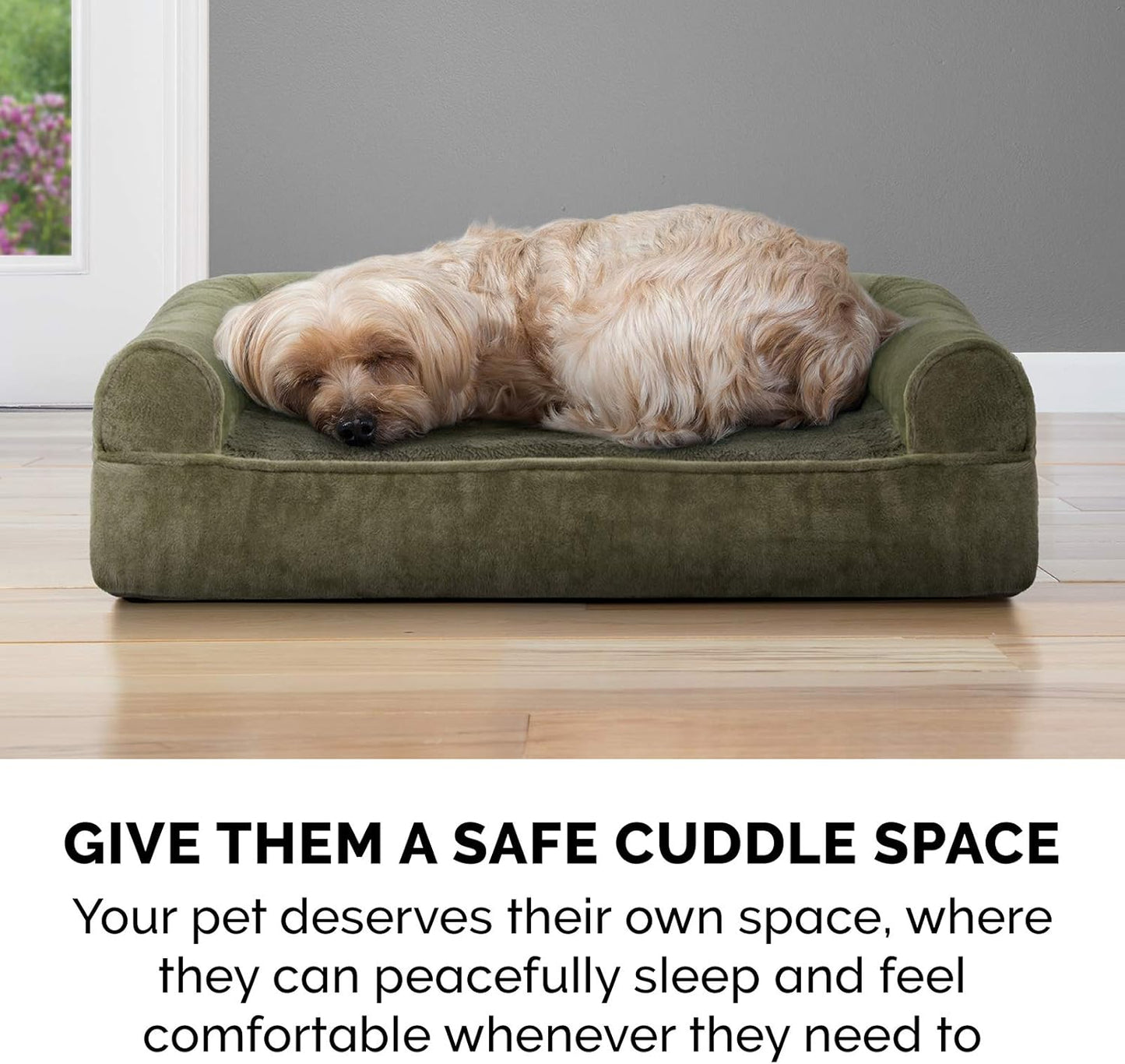 Furhaven Dog Bed Sofa Sofa - Dark Sage, Large W/Same Size Waterproof Liner