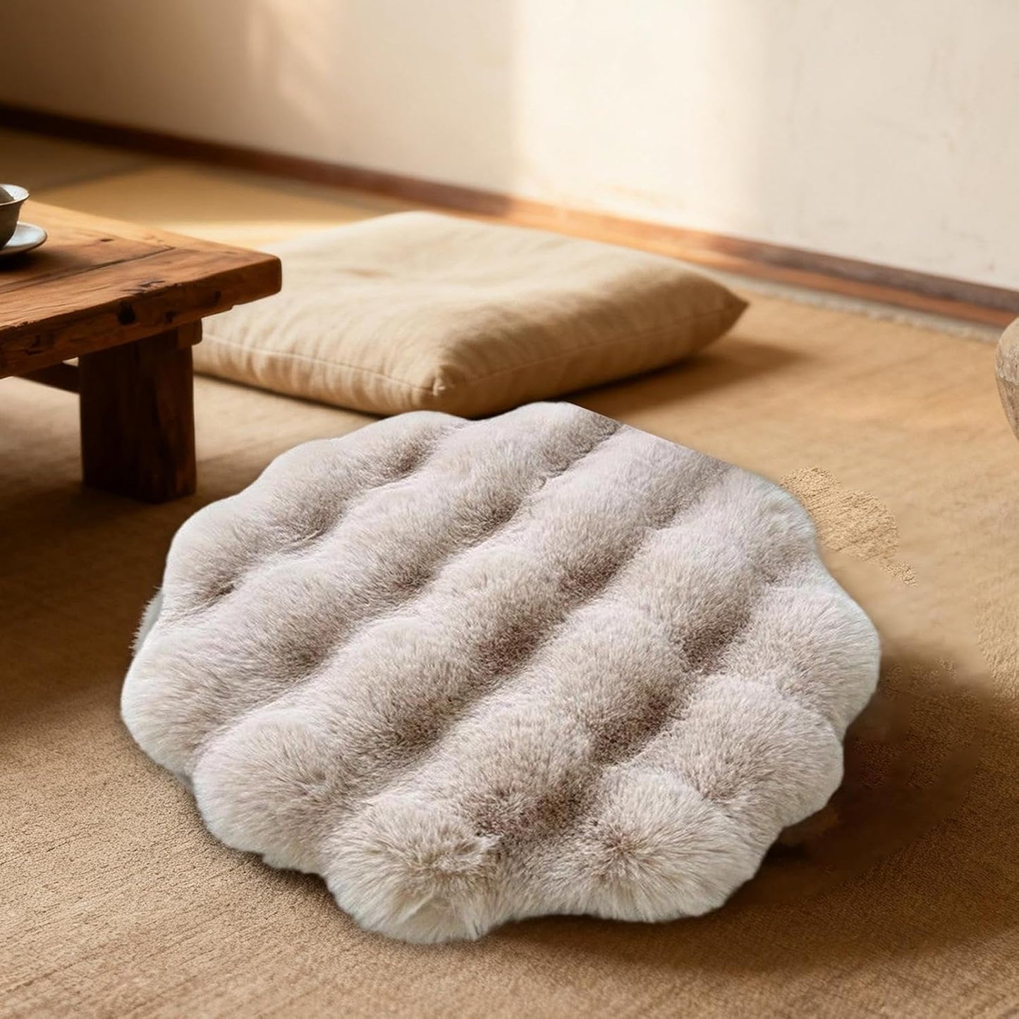 Pet Cushion - Round Machine Washable Anti Slip Mat | Warm Soft Crate Pad with Plush Filling & Non Skid Bottom for Camping, Travel, Shelter, Backyard, Balcony, RV, Kennel, Sofa and Floor Use