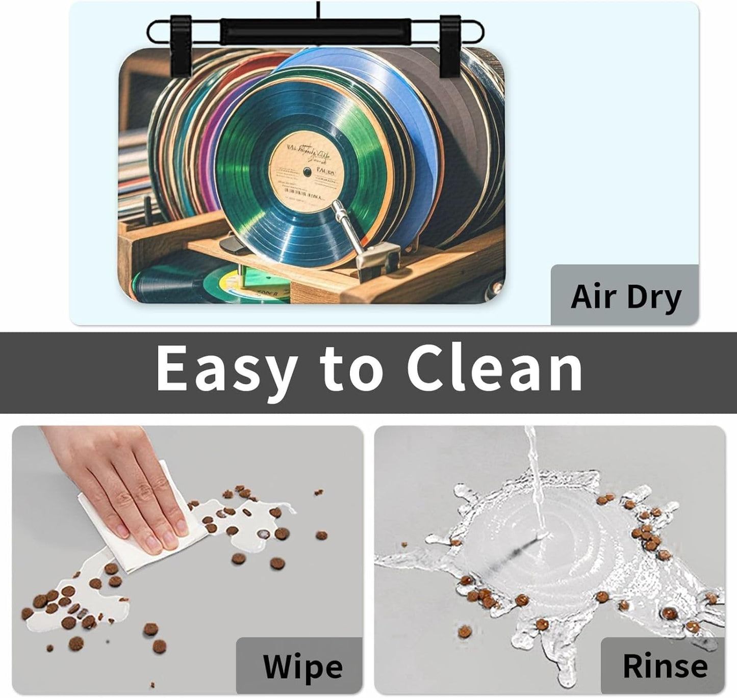 Pet Feeding Mat Leather Dog Food Mat Waterproof Pet Tablecloth Vinyl Records Pet Placemat for Dogs Absorbent Dog Bowl Mat Anti-Slip Dogs Mats for Food and Water