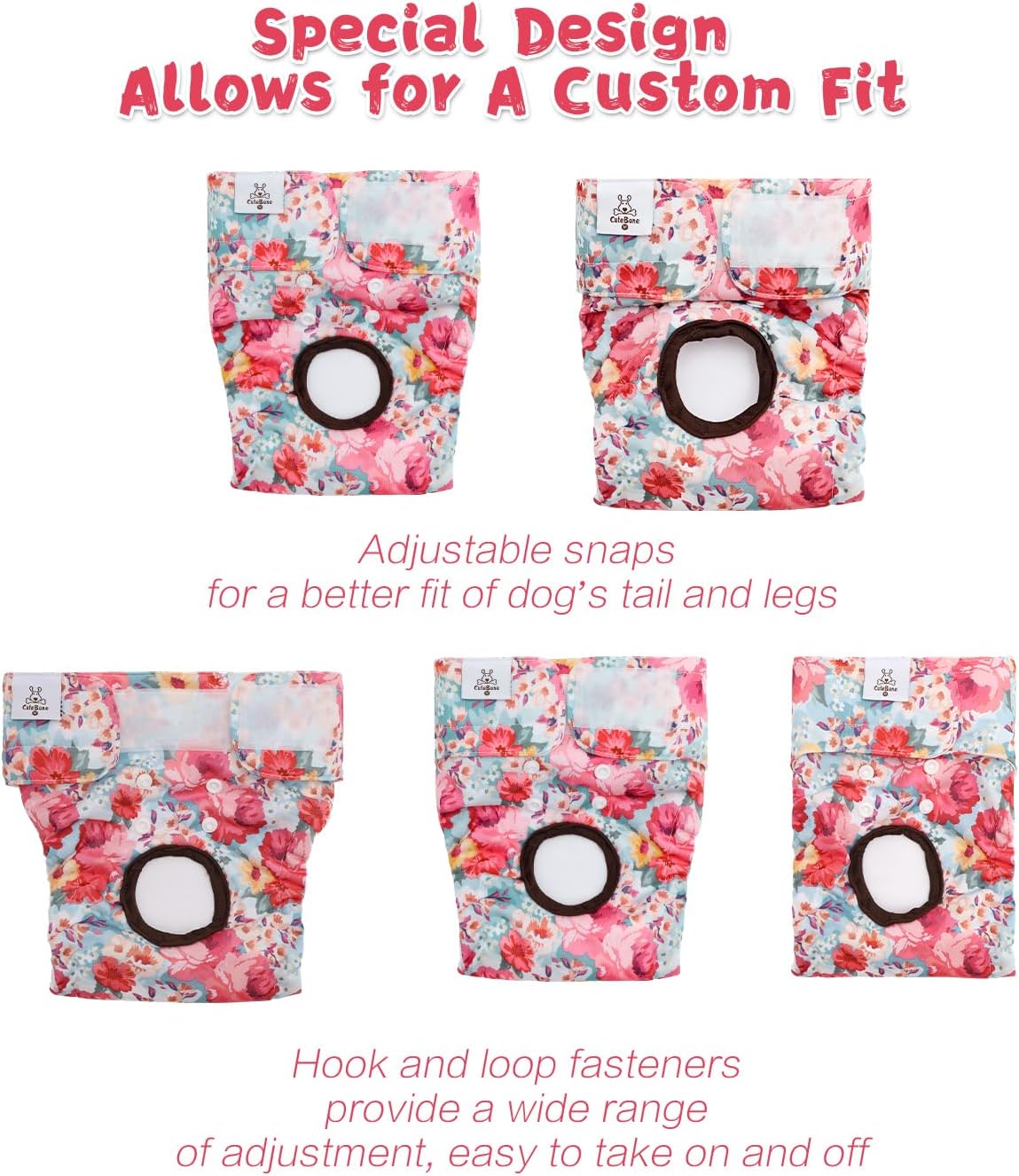 CuteBone Washable Female Dog Diapers 4 Pack Reusable Doggie Heat Diapers for Period FMG03S