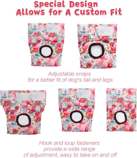 CuteBone Washable Female Dog Diapers 4 Pack Reusable Doggie Heat Diapers for Period FMG03S