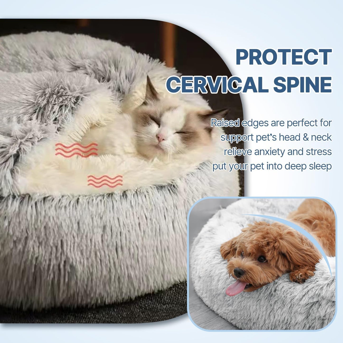 Small Dog Bed, Nest Warm Super Soft Plush Faux Fur Washable Dog Bed with Non-Slip Bottom for Medium Small Dogs Snooze Sleeping Indoor (Gray-65cm/25in)