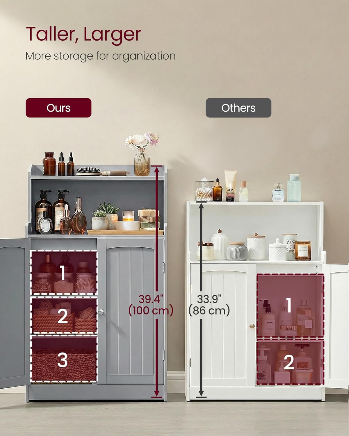 VASAGLE Bathroom Storage Cabinet, Bathroom Floor Cabinet with 2 Doors, 2 Adjustable Shelves, 11.8 x 23.6 x 39.4 Inches, Freestanding, for Dining Room, Kitchen, Living Room, Dove Gray BBC770GD01S
