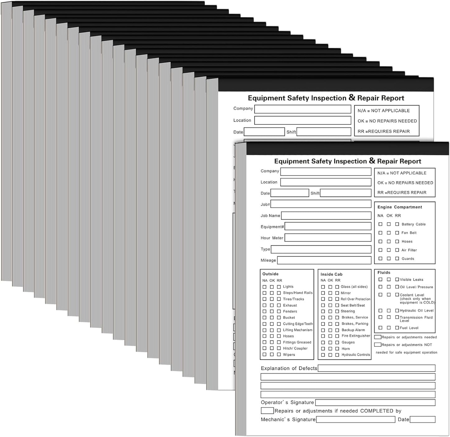 20 Pack 5.5" x 8.5" Equipment Safety Inspection Report Detailed Driver's Vehicle Inspection Report Book Daily Pre Trip 2-ply, Carbonless, 31 Sets of Forms Per Book