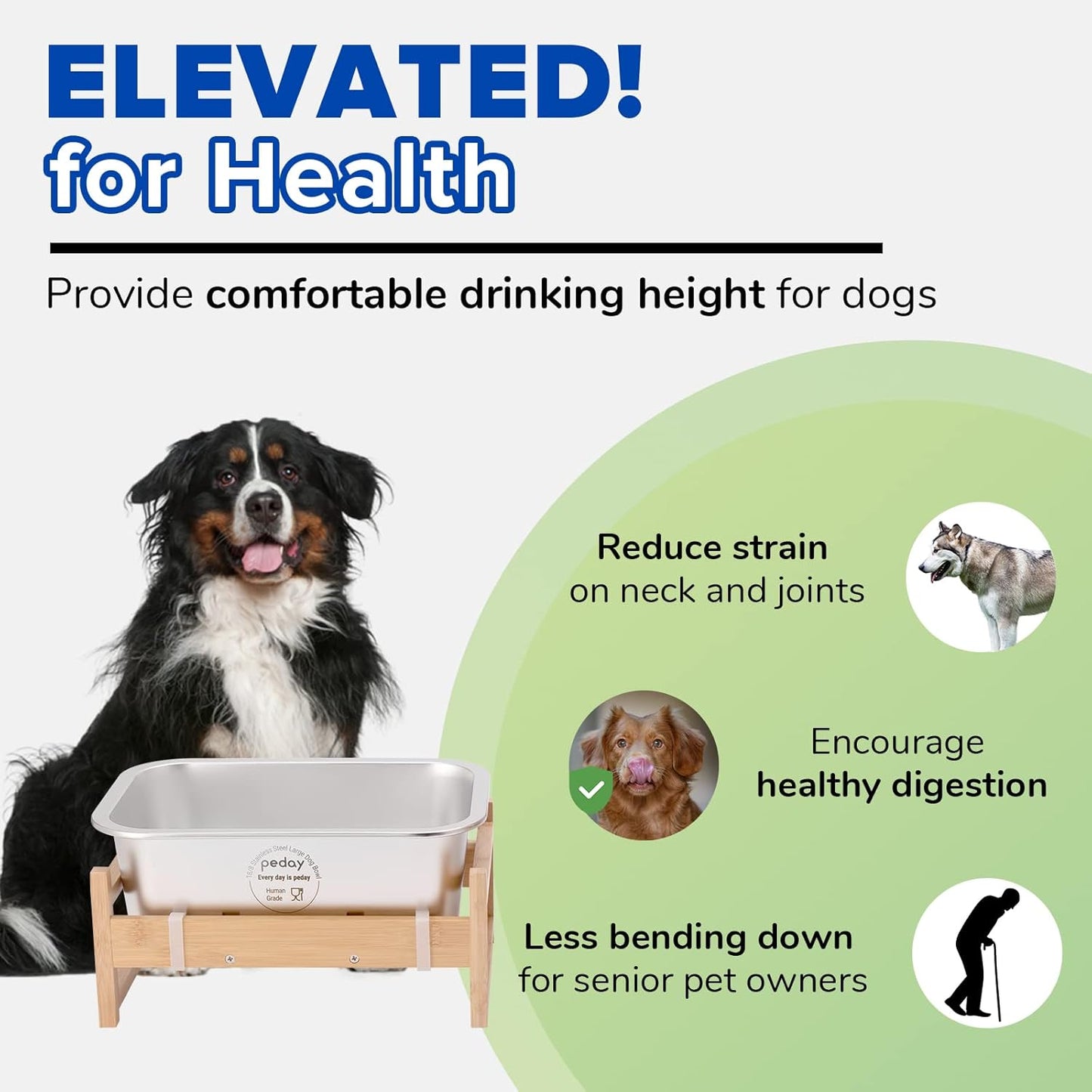 PEDAY 1.2 Gallon Raised Dog Water Bowl, Human Grade 18/8 Stainless Steel