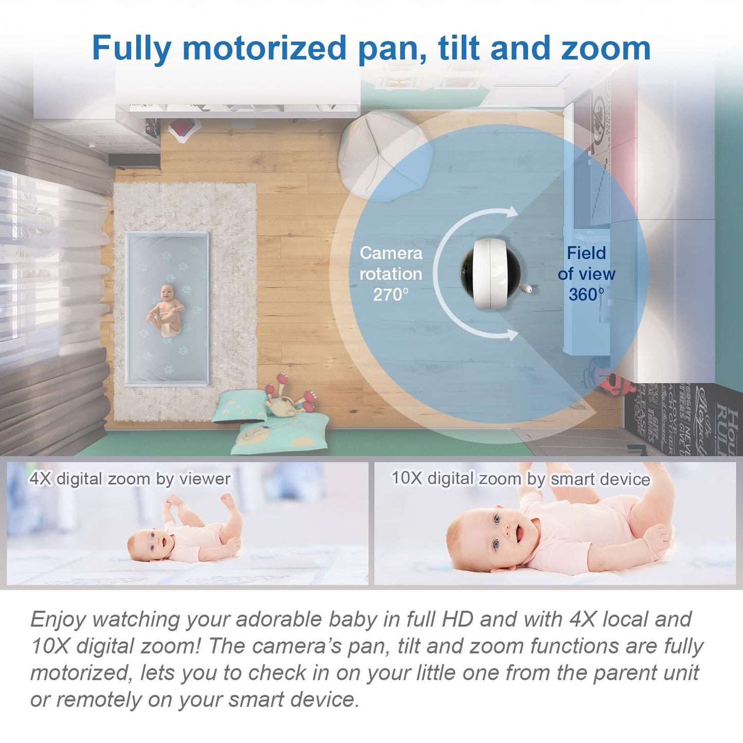 VTech RM7764-2HD Smart WiFi Baby Monitor with 2 Cameras, 1080p HD Video, 360° Pan & Tilt, 10x Zoom, 7" HD Parent Unit, Night Vision, Soothing Sounds, 2-Way Talk, Temperature & Motion Detection