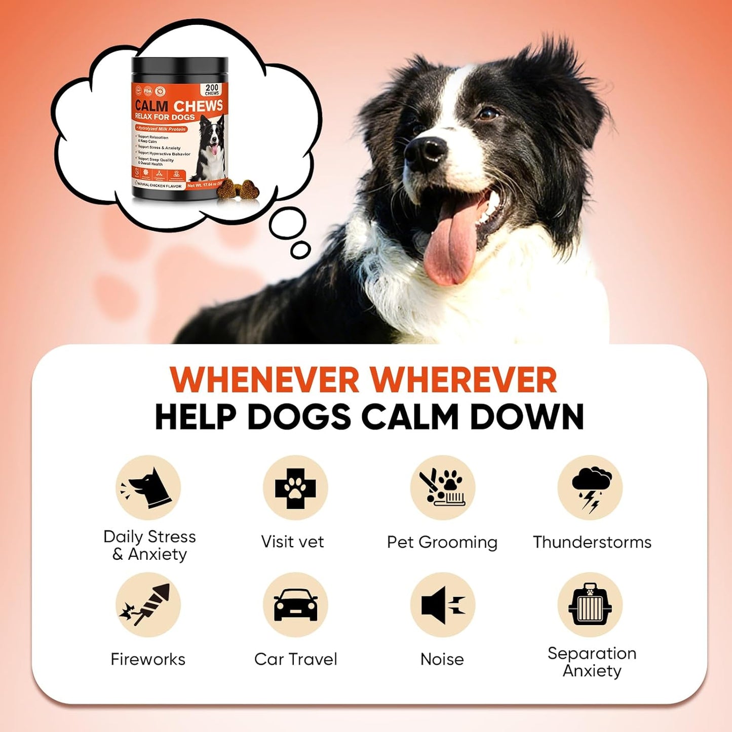 Calming Chews for Dogs-Dog Calming Chews Anxiety Relief Bites with Melatonin HMP for Dog Relaxing Aid-Car Anxiety Fireworks and Thunder Stress Relief Treats Supplements for Puppies Small All Dogs