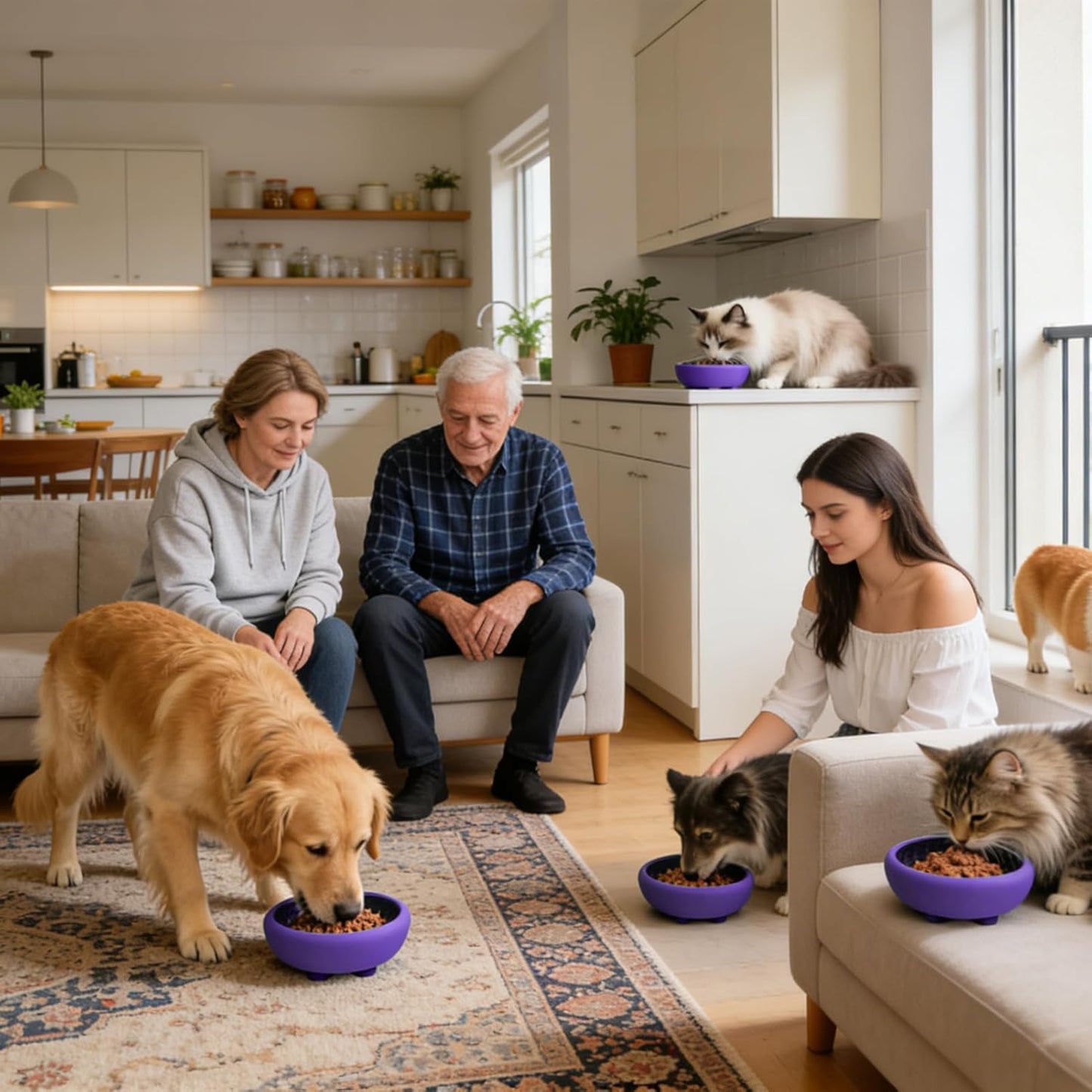Slow Feeder Bowl - Silicone Non Slip Pet Dish, Strong Suction Cup Feeder, Sturdy Lightweight Easy Clean, Prevents Fast Eating and Spills, Premium Pet Feeding Tool, Puppy Medium Dog Cat Home