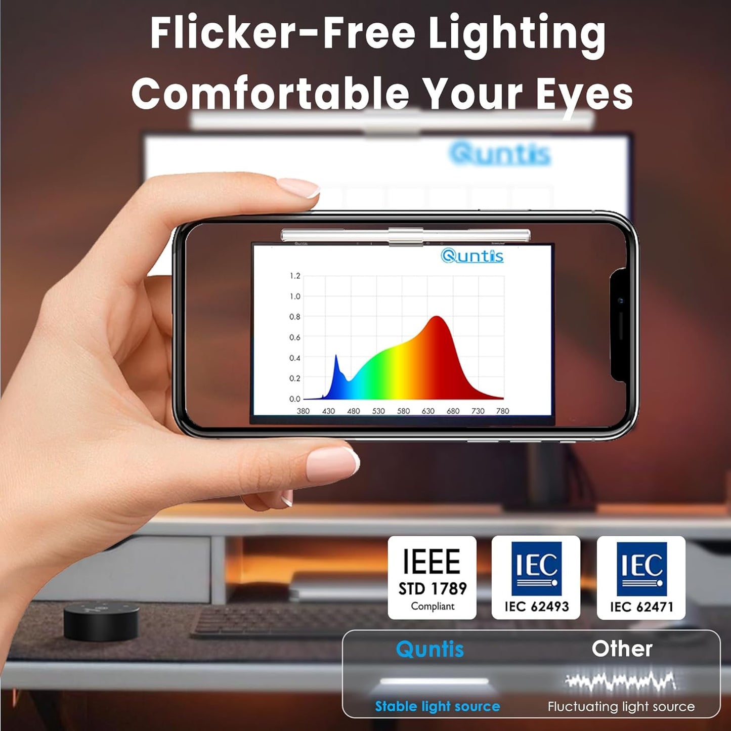 Quntis Monitor Light Bar Pro White, Eye-Care No Glare USB Computer Lamp, Stepless Dimming & Auto-Dimming Brightness, Dual Control, Modern Aesthetic Space Saving Desk Accessories Office Gaming Reading