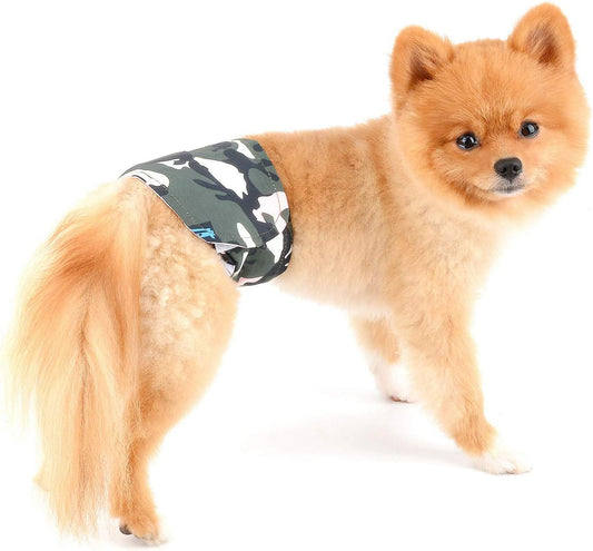 SELMAI Belly Bands for Male Dogs Small Medium Adjustable Washable Doggie Wrap Diapers Leakproof Reusable Comfy Boy Puppy Nappies Absorbent Pads Prevent Licking Fashion Camouflage Design Green Camo XL