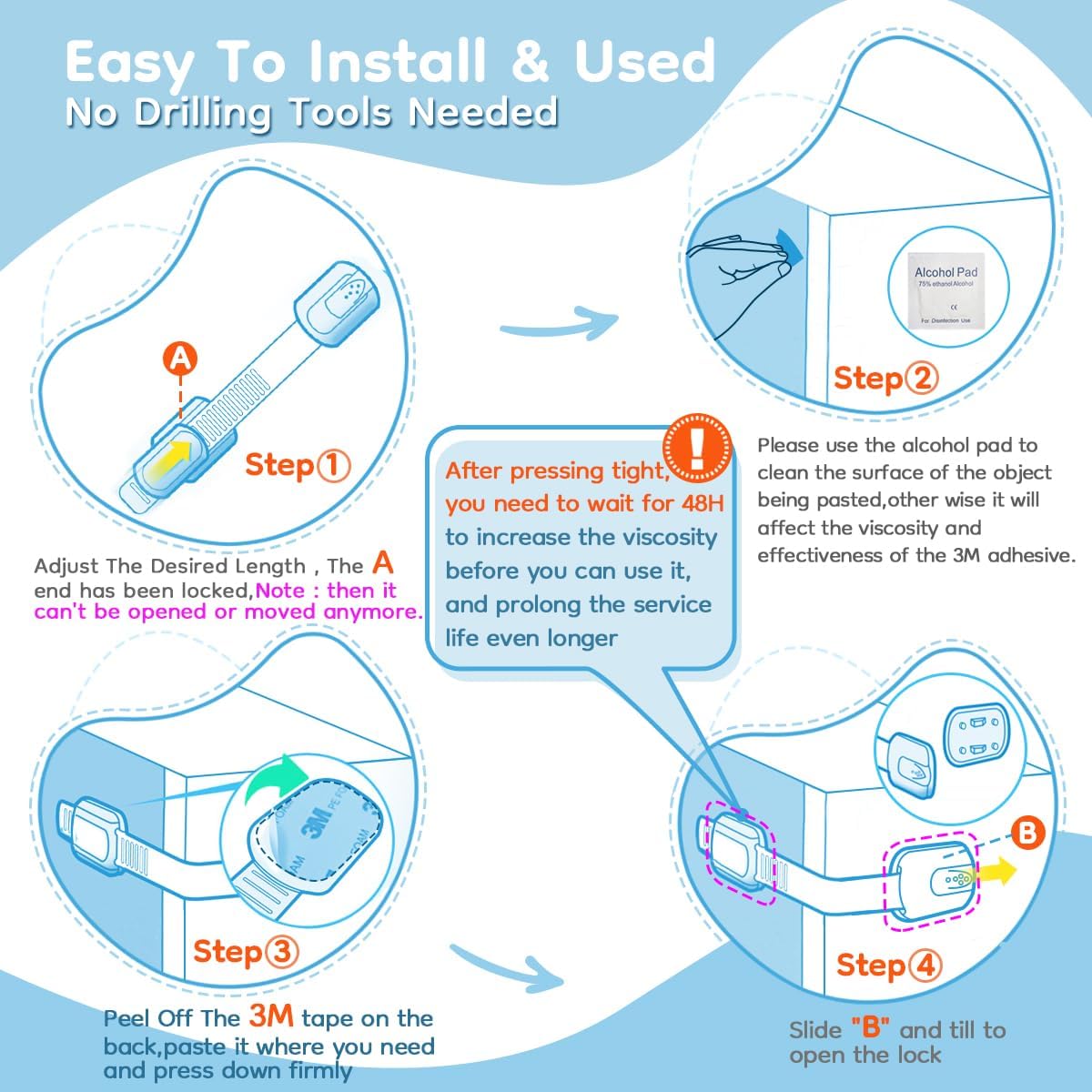 8-Pack Cabinet Locks Baby Proofing - Syican Child Proof Drawer Locks, Multi-Purpose for Drawers, Fridge, Toilet Seat, Trash Can, Ideal Stocking Stuffers, White
