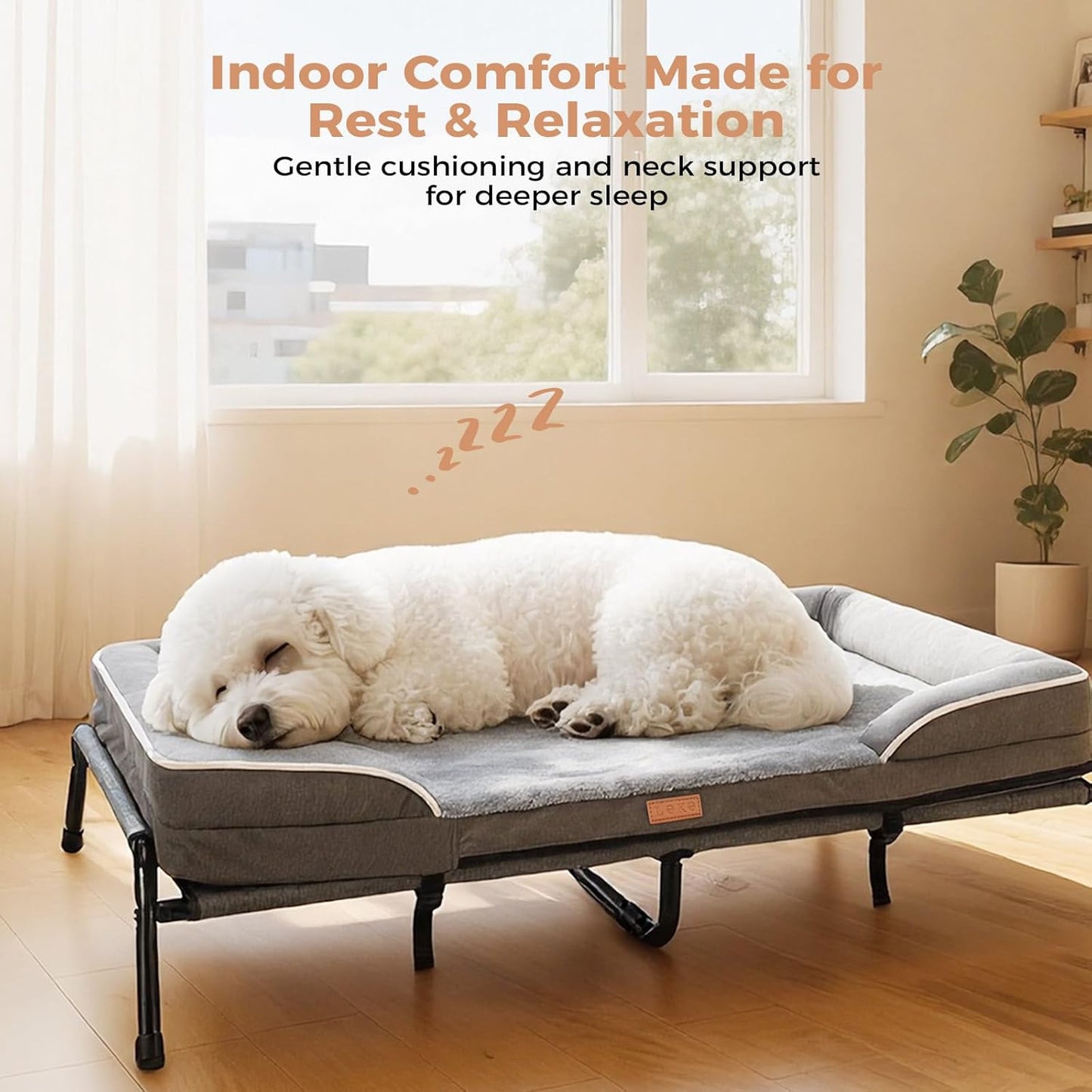 Lekereise Raised Dog Bed for Medium Dog 42x29 Inch, Orthopedic Pet Beds with Waterproof Egg Crate Foam, Removable Dogs Couch Bed for Indoor Outdoor, 2-in-1 Design, Load 70lb, Grey
