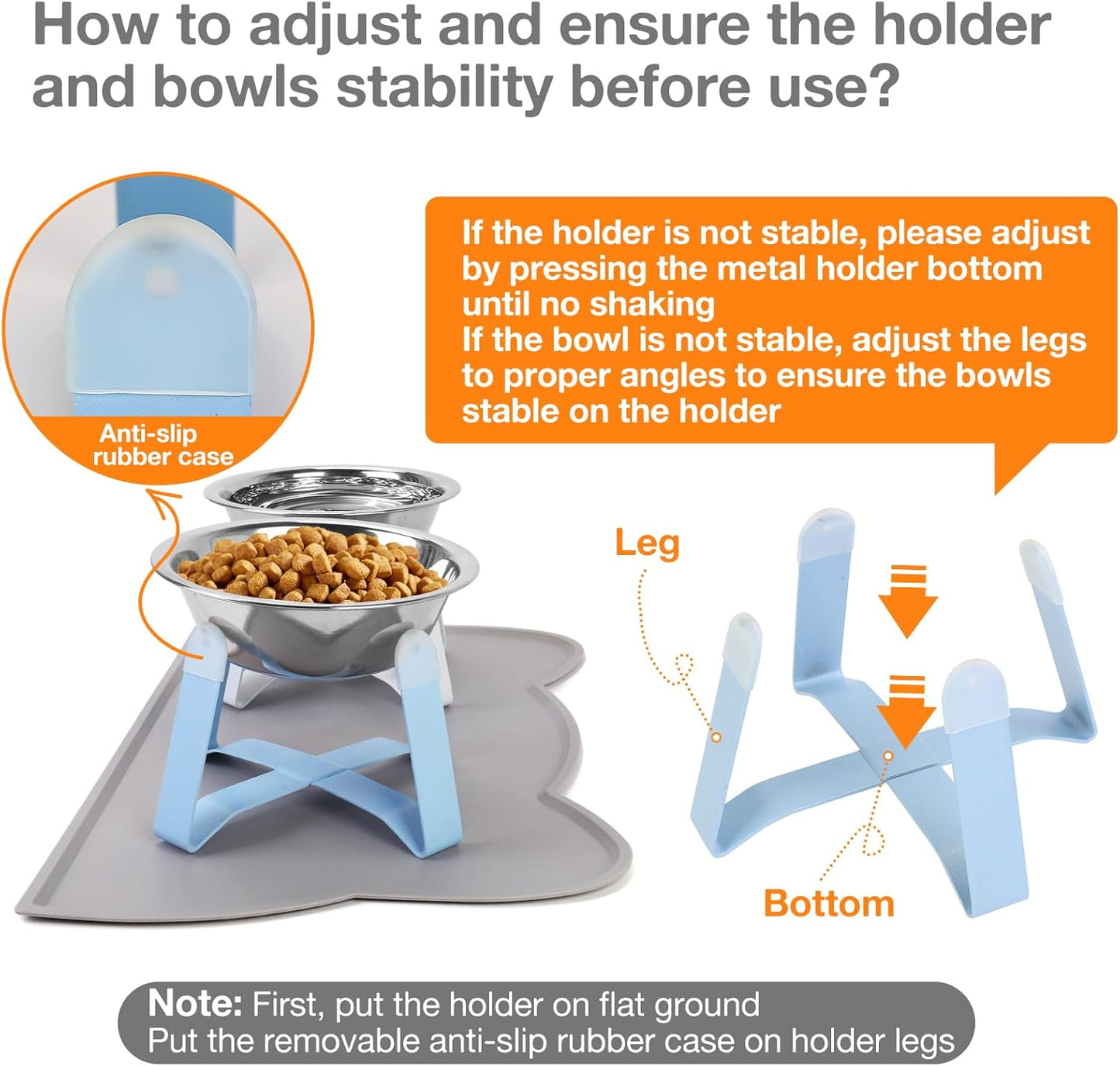 Elevated Cat Bowls, 5.5” Wide Stainless Steel Cat Bowls with Food Mat & Metal Stand, Raised Pet Water Food Feeder with Non-Slip Raised Stand for Cats, Kittens, Puppy, Small Dogs