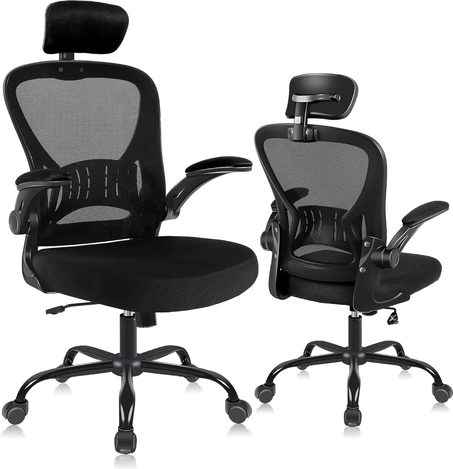 ralex-chair Ergonomic Office Chair with Adjustable Headrest & Lumbar Support, Computer Desk Chair with Flip-Up Armrests, Comfortable for Home, Office, Conference Room