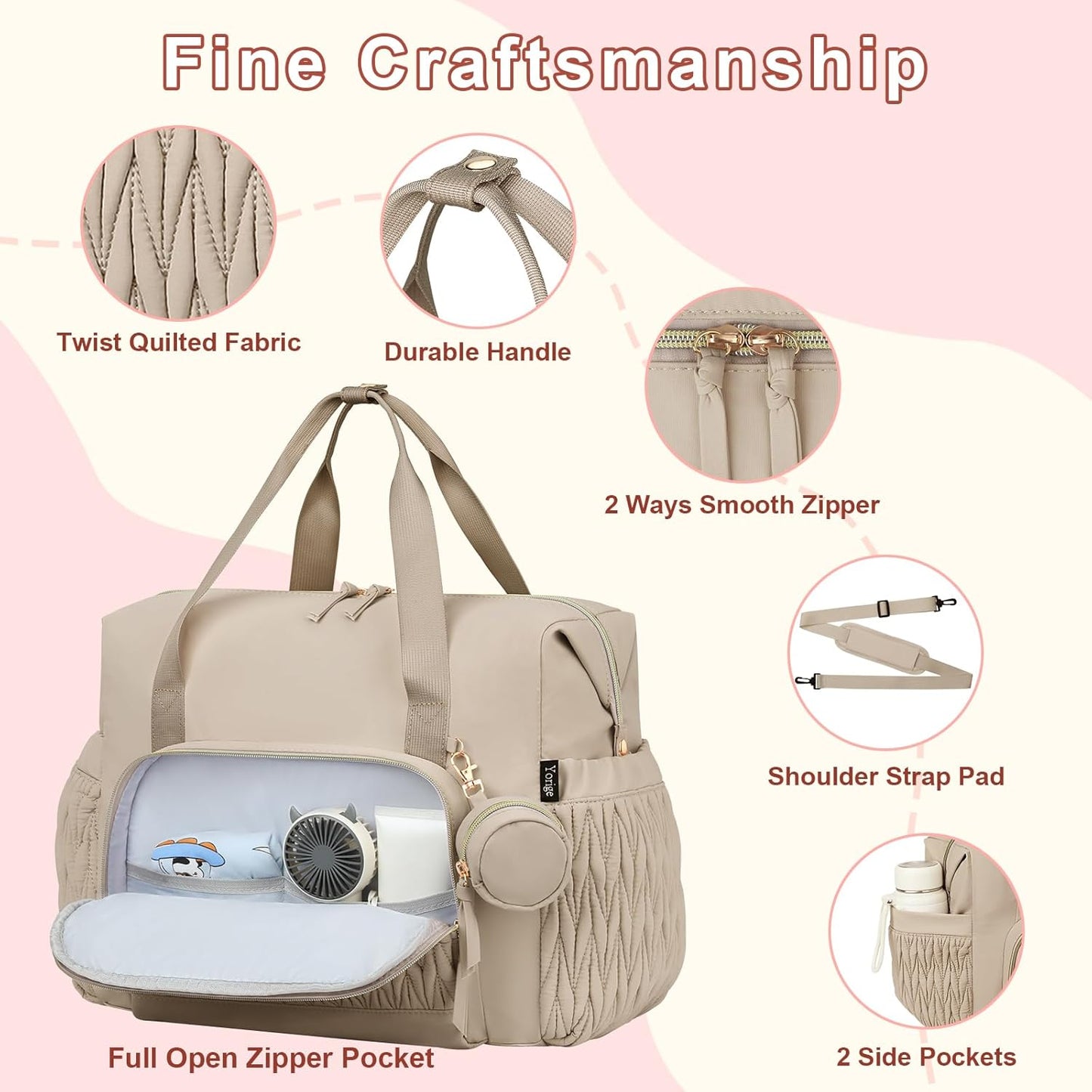 Yorige Diaper Tote Bag for Baby 6pcs, Large Mom Hospital Bags with Changing Pad Pacifier Case for Labor Delivery Boy Girl