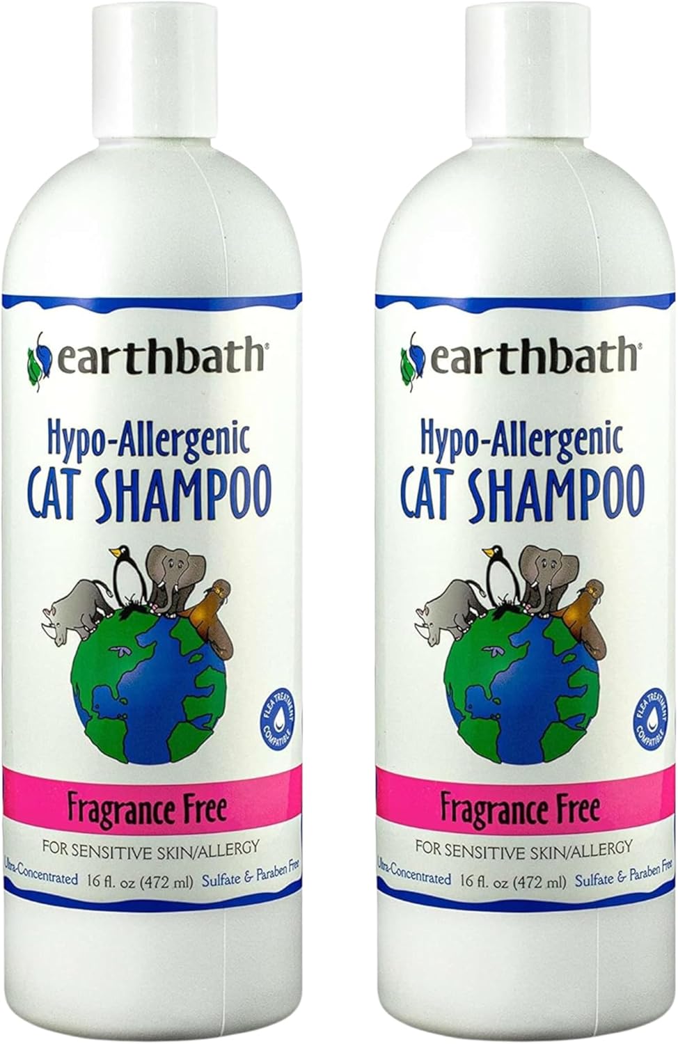 earthbath, Hypoallergenic Cat Shampoo - Fragrance Free Cat Shampoo for Allergies and Itching, Made in USA, Cruelty Free Cat Wash, Gentle & Soothing Kitty Shampoo - 16 Oz (2 Pack)